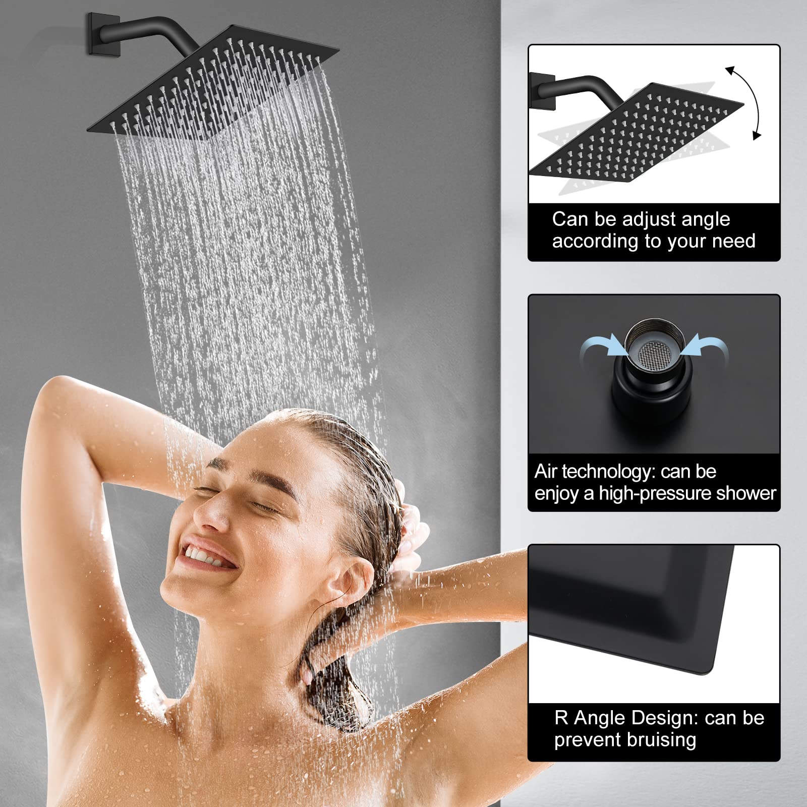 Buy Midanya Rain Shower System Matte Black Tub Shower Faucet Set 8 Inch