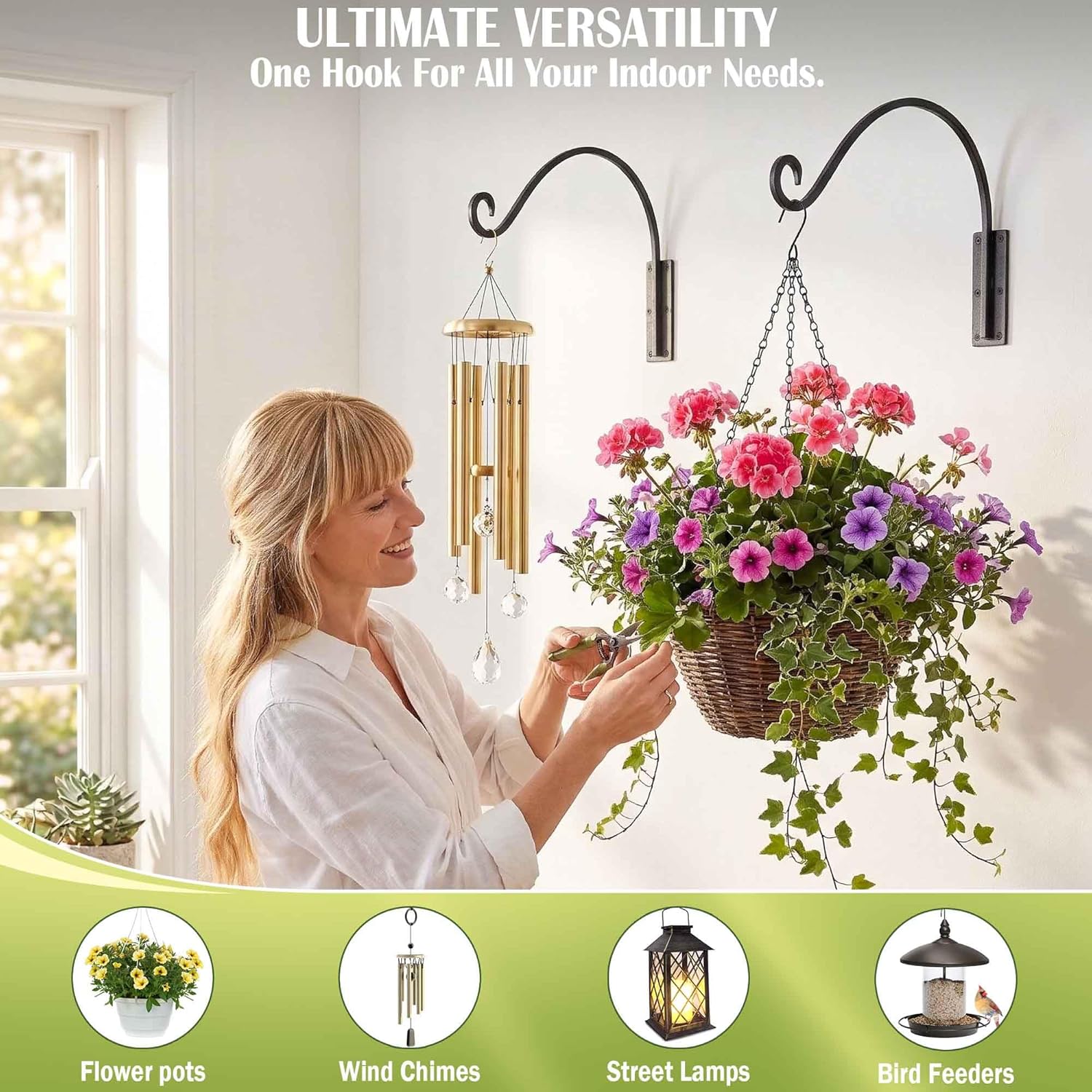 Heavy Duty Plant Hanger Bracket (22"/Black) Outdoor Hand-Forged Hanging Plant Bracket Durable and Stable Bird Feeder Hanger