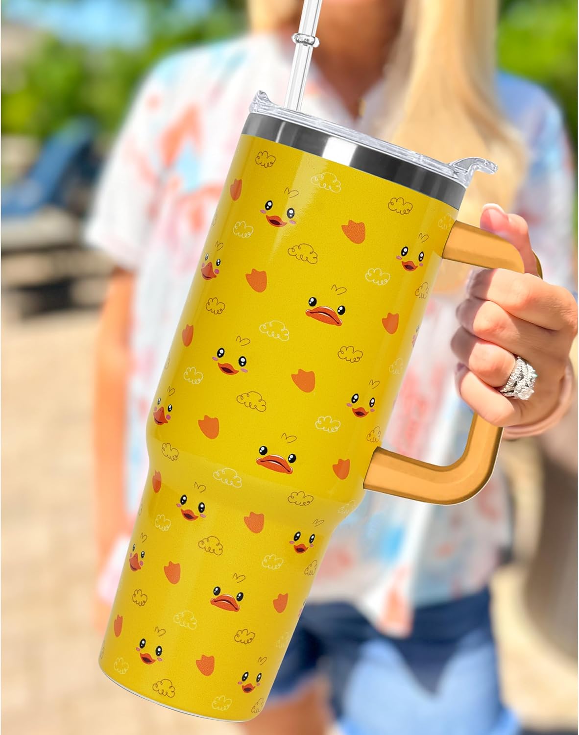 40 Oz Duck Tumbler With Handle 40oz Duck Theme Tumbler With Lid Straw Double Insulated Travel Coffee Mug Womens Cup Gifts - Image 2