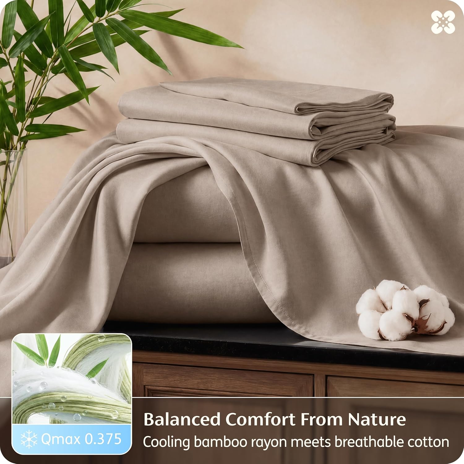 Bedsure Bamboo Viscose Cooling Sheets, Rayon Cotton Serene Blend, PureWoven, Breathable & Buttery Soft King Size Sheets Set, Deep Pocket Up to 18", Hotel Luxury Bedding for Hot Sleepers, Simply Taupe