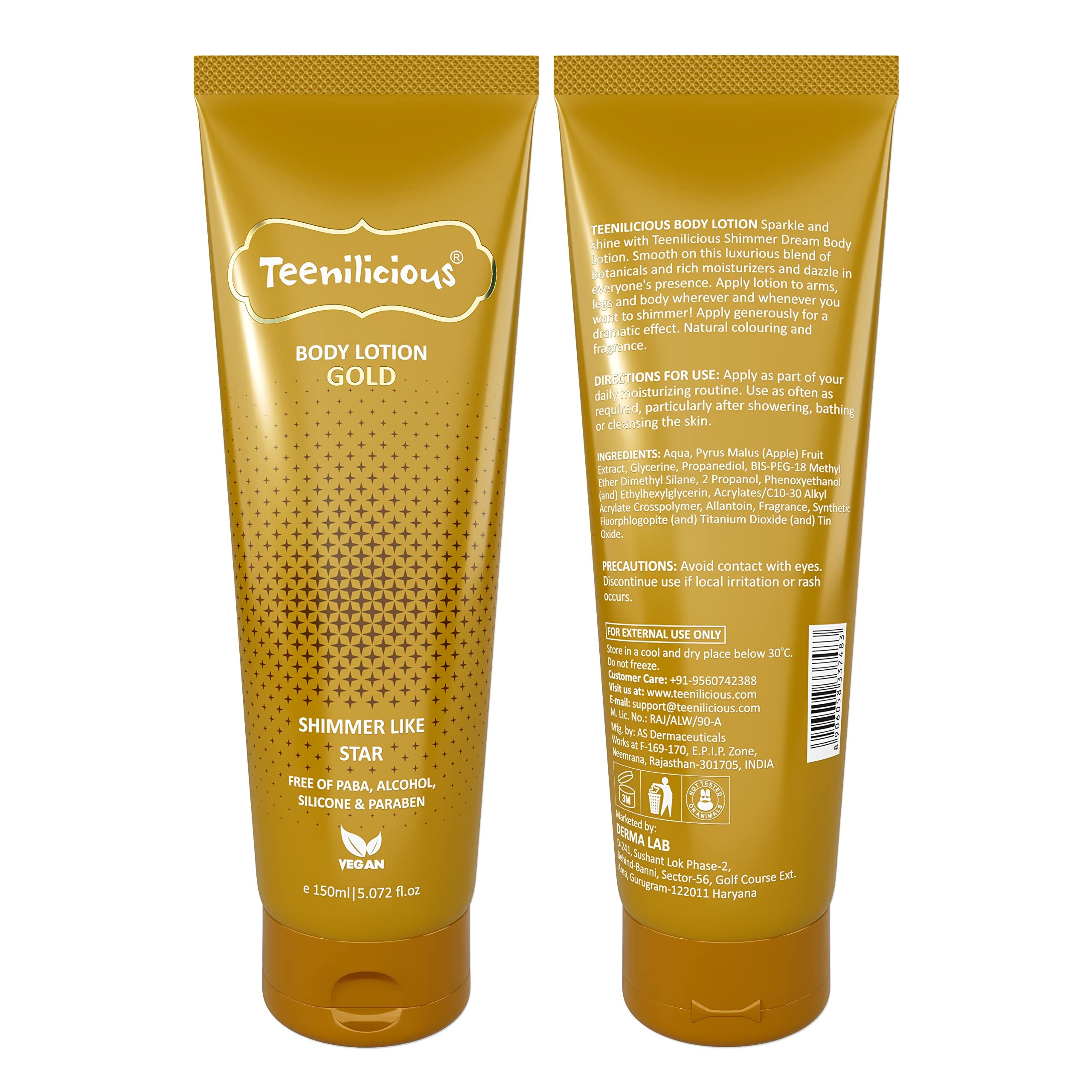 Teenilicious Gold Sparkle Body Lotion for Women & Men | Skin Moisturizer & Shimmer Lotion | Vegan | Free from Alcohol, Silicones, Paraben & Sulphates | Suitable for All Skin - 150ml 4