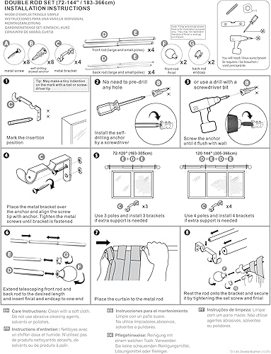 Miniatura 8 de Juego de cortineros dobles barras de cortina doradas de lujo de 1-18 pulgadas de diámetro, barra de cortina dorada ajustable de 72-144 pulgadas con