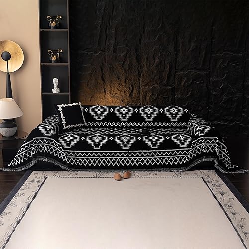 Miniatura 6 de VClife funda de sofá boho de felpilla para sofá seccional, funda antideslizante para sofá de 3 plazas, protector para mascotas con borlas, funda