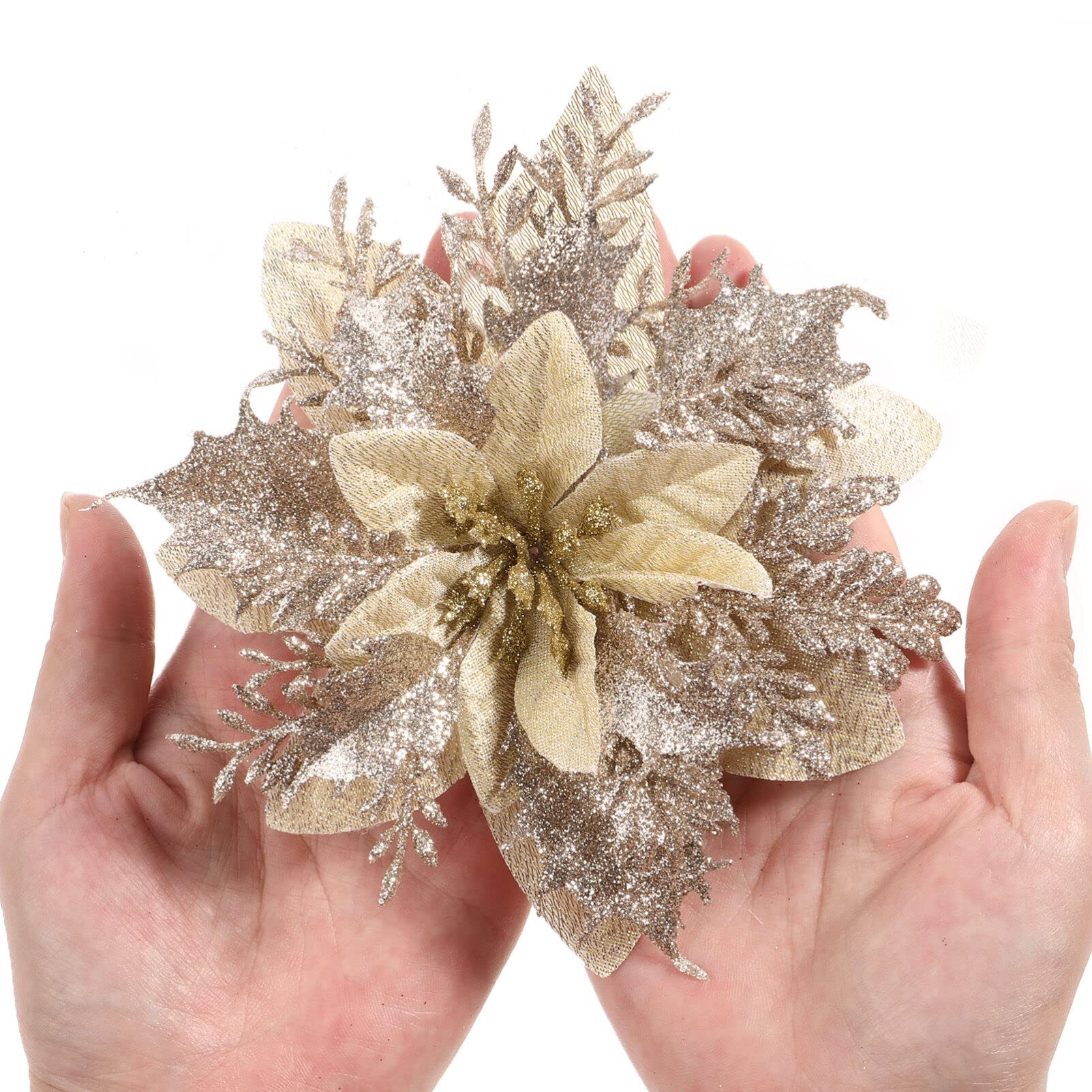 TOYANDONA 12 Stück Weihnachten Glitter Weihnachtsstern Künstliche Blumen Dekorationen mit Clips und Stielen Glitzer Weihnachtsbaum Weihnachtsstern Dekorationen für Weihnachten Hochzeit Neujahr