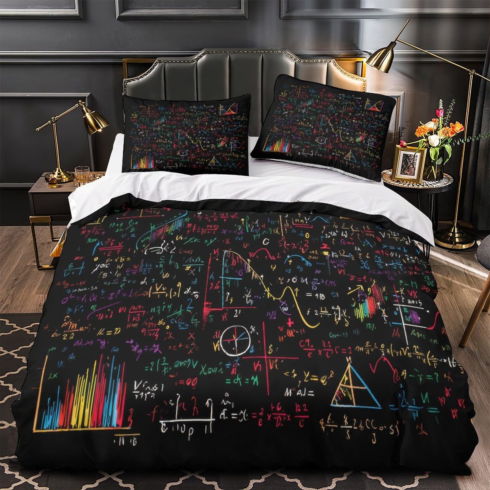 Housse de couette mathématiques pour chambre d'enfant et ado parure de lit single 135x200cm
