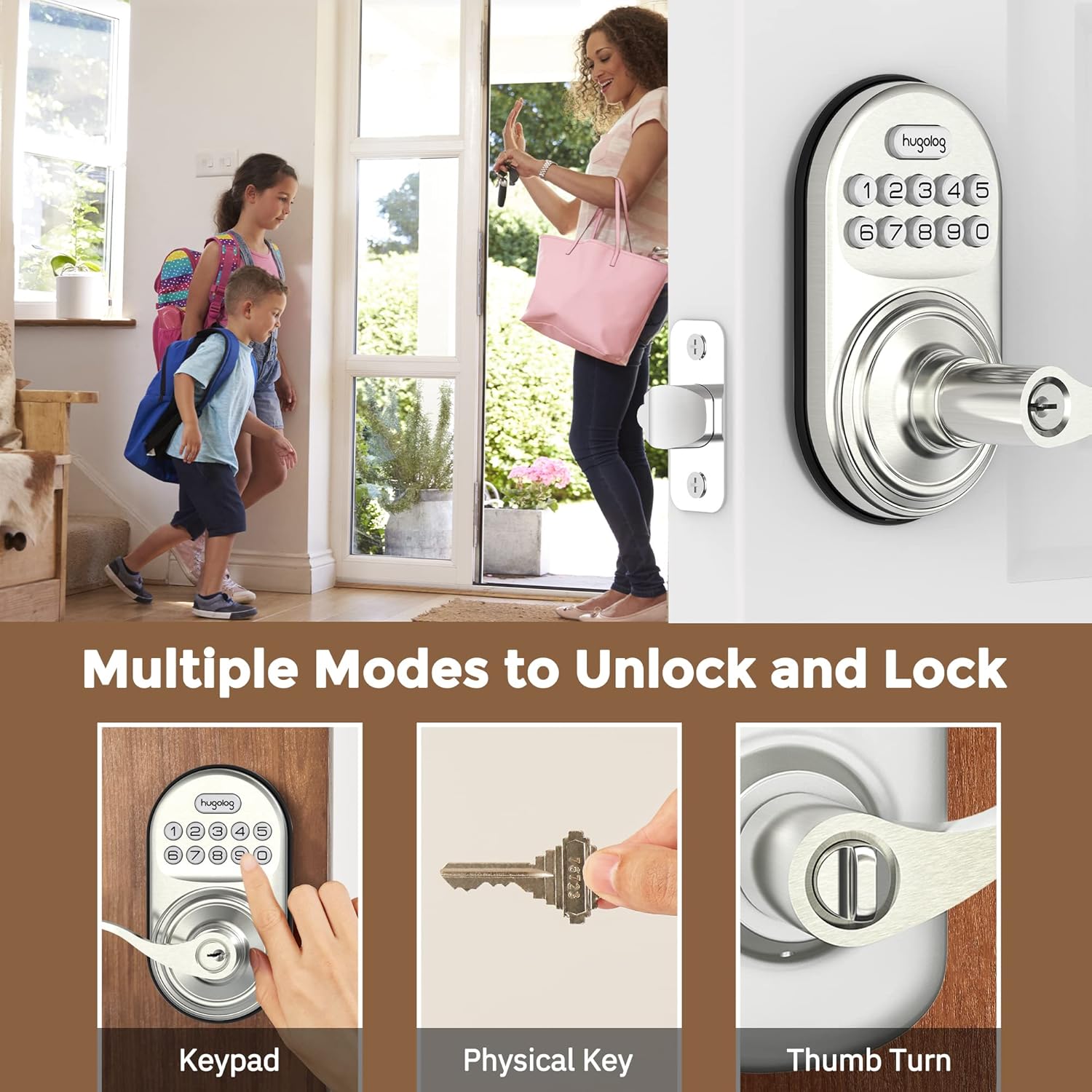Multiple modes to unlock and lock the Hugolog door lock