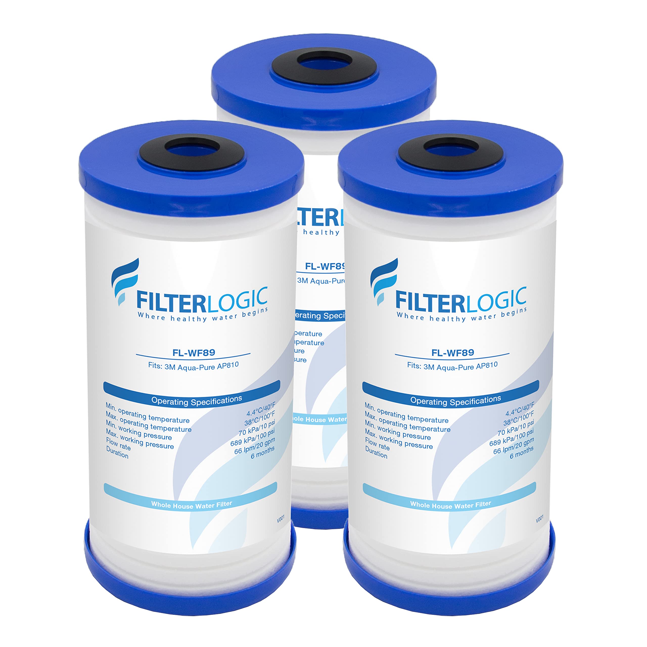 FilterLogicAP810 Whole House Water Filter, Replacement for 3M Aqua-Pure AP810, AP801, AP811, WHKF-GD25BB, Pack of 3 (Packing May Vary)