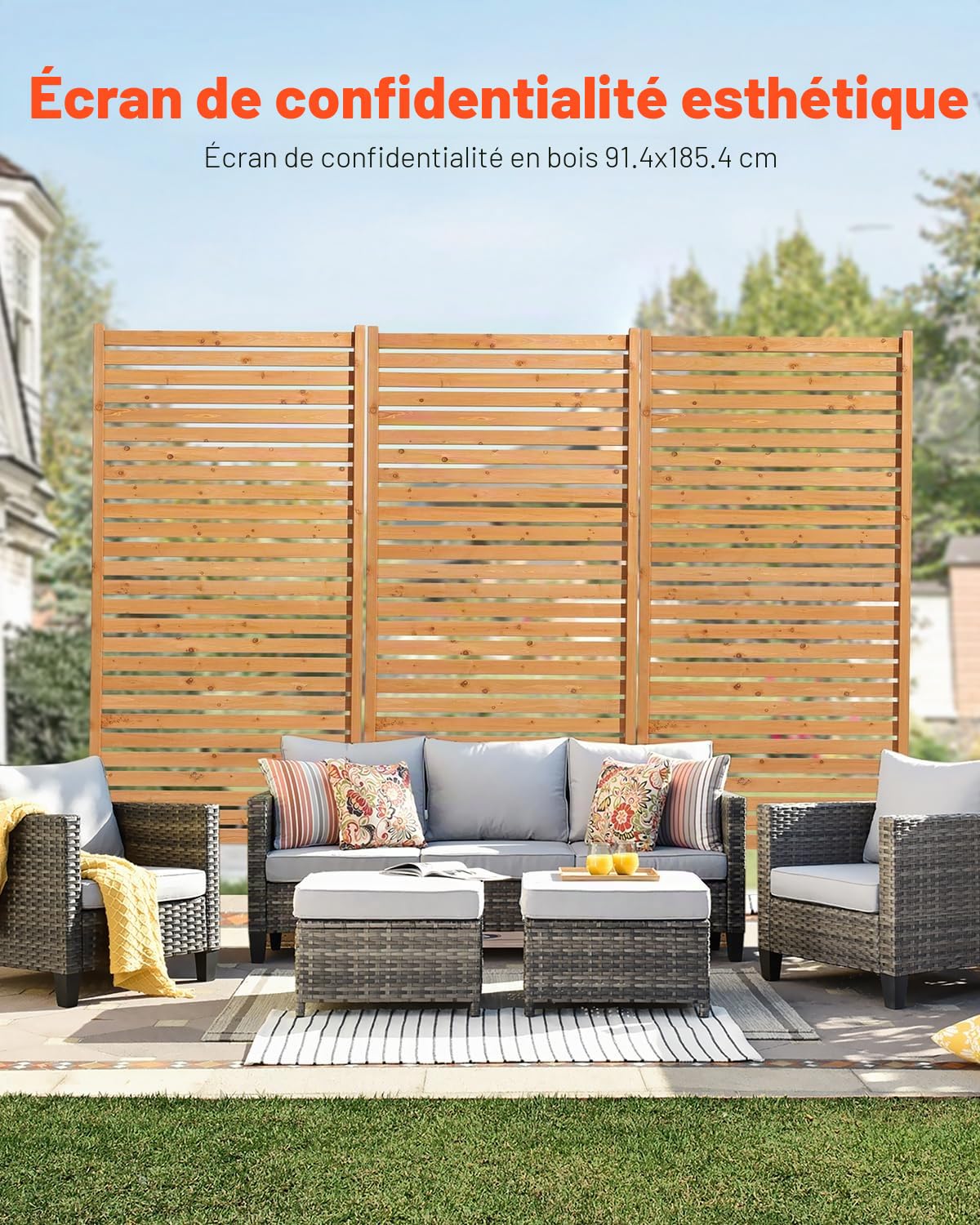 VEVOR Brise-Vue en Bois, 91x186 cm, Panneau Intimité Autoportant avec Support, Écran de Confidentialité Décoratif, Paravent Séparateur Extérieur Durable pour Patio, Balcon, Terrasse, Pelouse, Jardin | Cloison de séparation pour balcon, terrasse, pelouse,