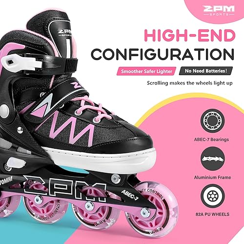 Miniatura 2 de 2PM SPORTS Patines en línea ajustables para niñas con ruedas de luz completa, divertidos patines para principiantes para niños y jóvenes