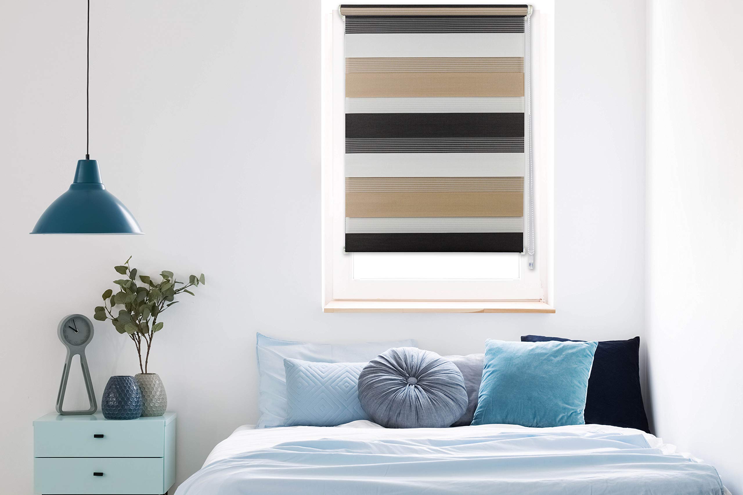 Doppelrollo Klemmfix Duo Rollo für Fenster ohne Bohren, Sonnenschutz Plisseerollo lichtdurchlässig und Blickdicht Cappuccino 80x210 cm