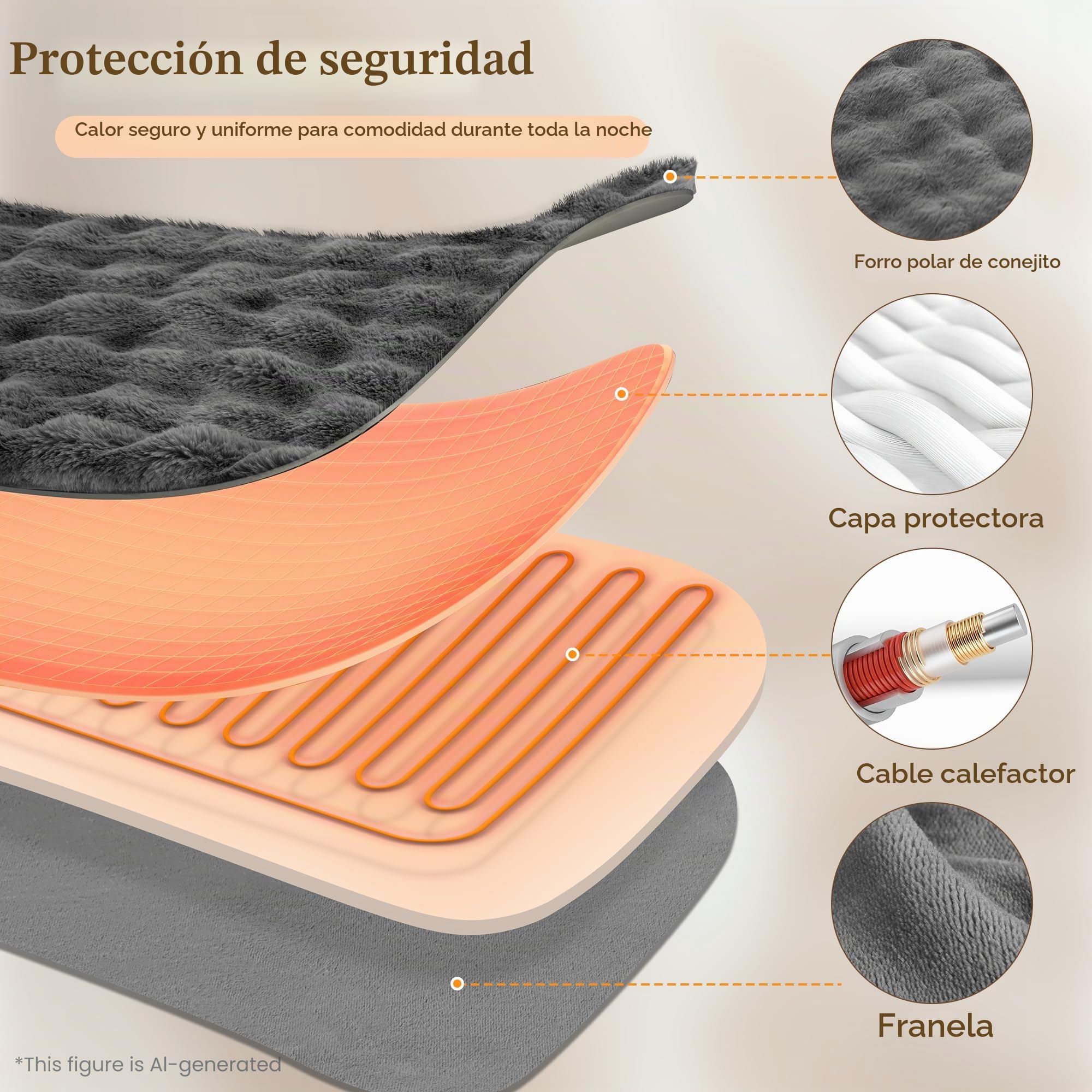 Manta Eléctrica Calefactable 150x200 cm, Tejido de Burbujas en Vellón de Conejo y Franela, 4 Niveles de Calor, Apagado Automático 10H, Lavable a Máquina para Cama, Sofá, Oficina (Gris)