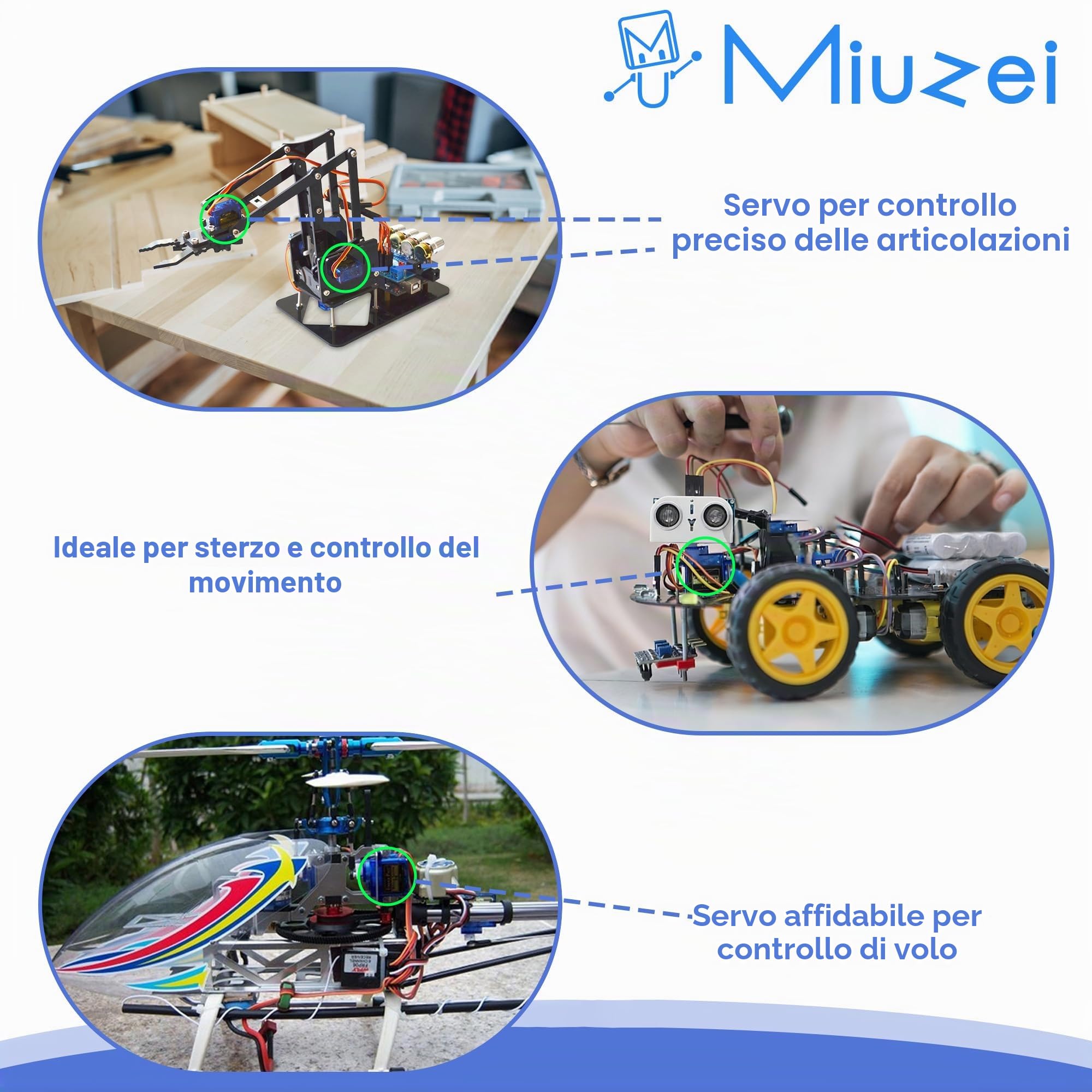 Miuzei Micro 9g Servo Motore per RC Robot Braccio/Mano/Camminata, Servomotore per Elicottero Barca Aereo Elicottero modellino Auto con Cavo, Mini Motore per Arduino Kit