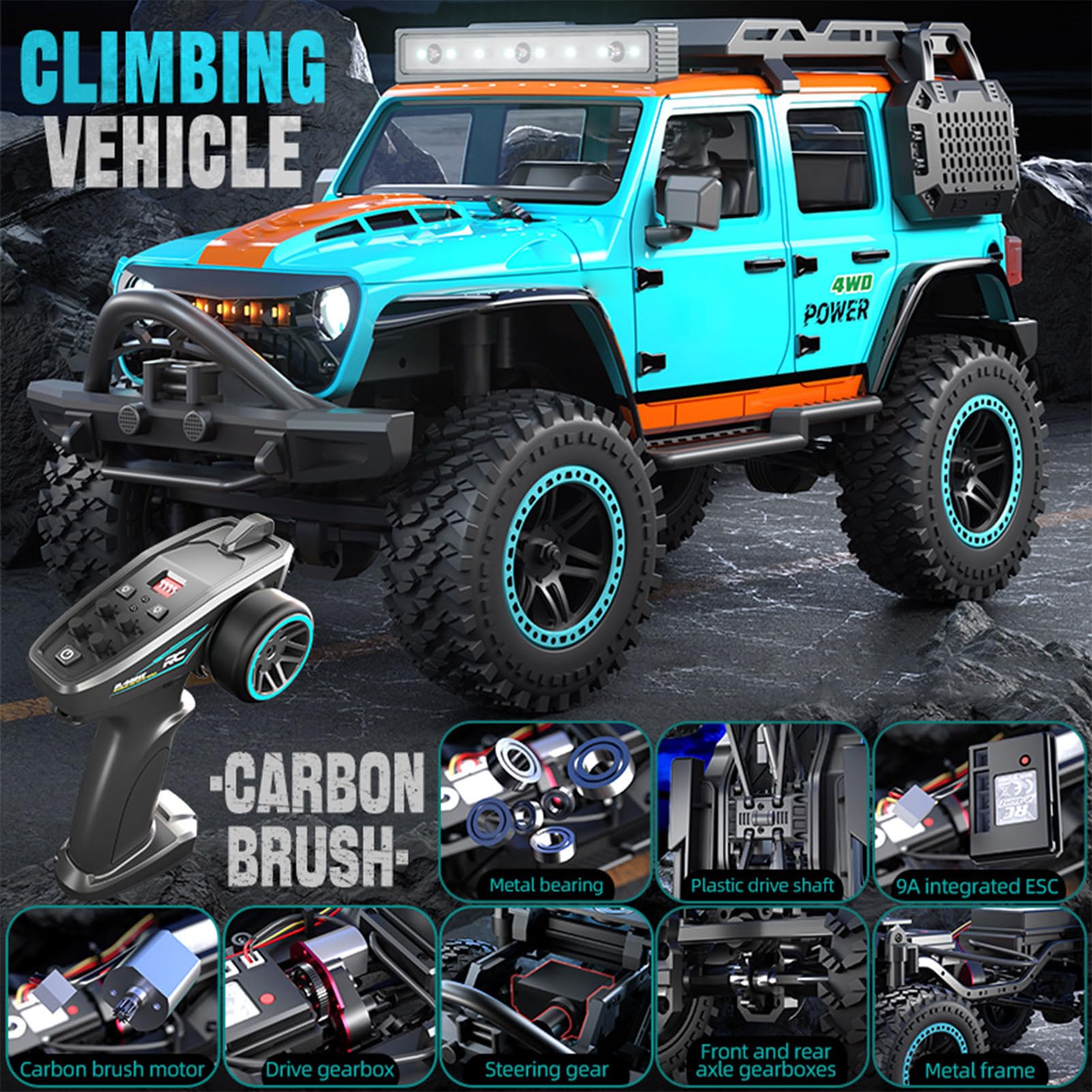 RC Crawler 4WD Velocità Elevata Auto Telecomandata, 1:20 Scala con Luci LED per Avventure Notturne, Bianco