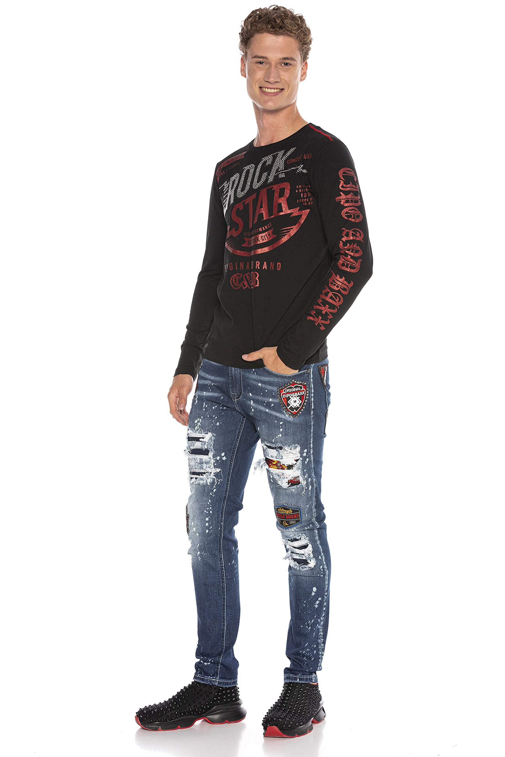 Cipo & Baxx Pantalones vaqueros rectos para hombre, pantalones vaqueros con corte de parches.