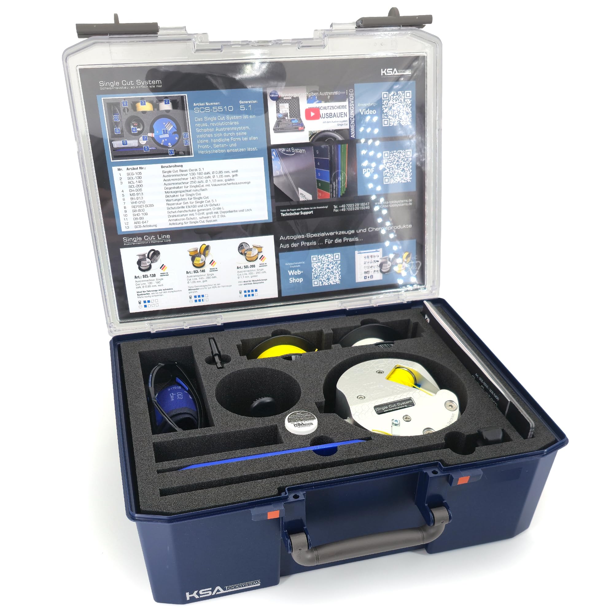 SCS-5510S Single Cut System 5.0 Special Edition 2026 - Autoglas-Scheibenaustrennsystem im Koffer für geklebte Windschutz-, Heck- und Seitenscheiben, Ausglaswerkzeug-Komplettset