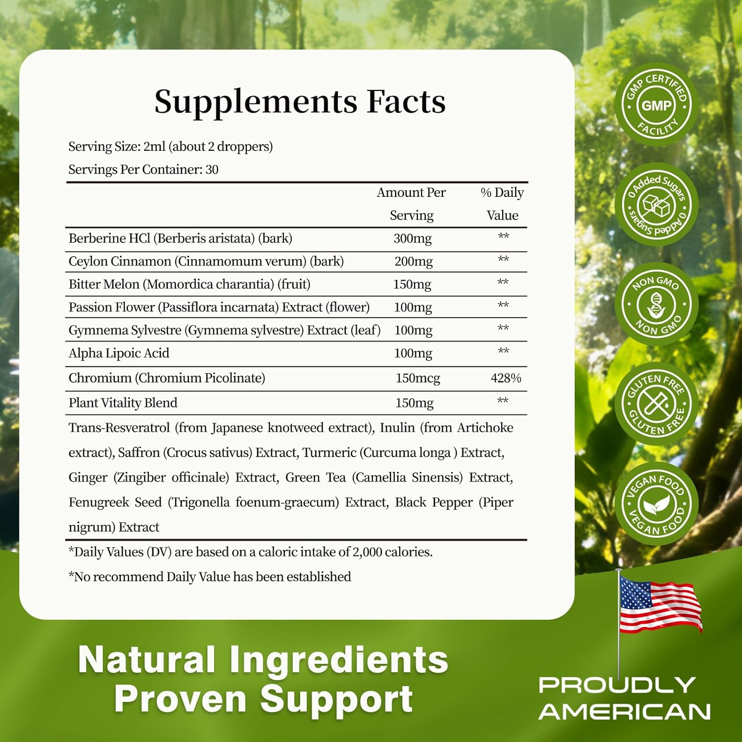 Liquid Berberine Drops with Ceylon Cinnamon & Chromium Picolinate – Blood Sugar Support Complex – Berberine Liquid Supplement, 300mg per Serving, 2 fl oz - Image 2