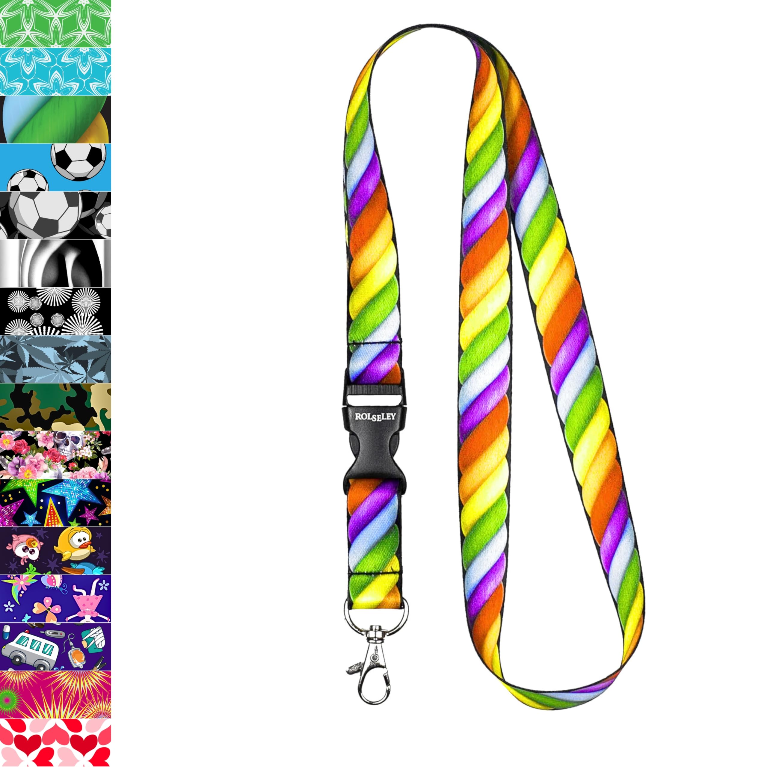 ROLSELEY Lanyard neck strap with ROPE - RAINBOW for id badge holder with metal clip