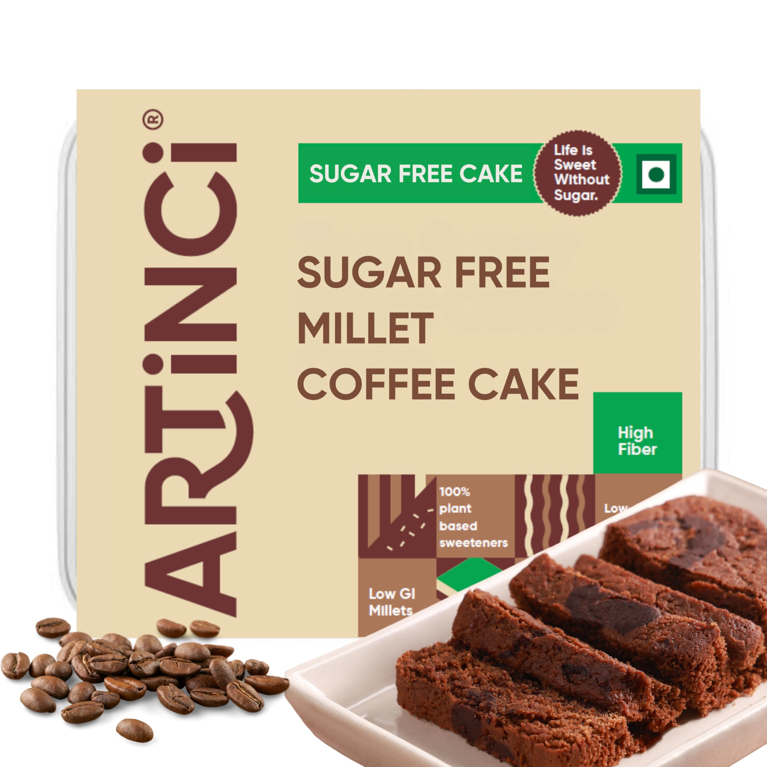 Sponsored Ad - Eggless Sugar Free Coffee Cake | Diabetic Friendly Healthy Baked Snack | Rich Filter Coffee Flavour | High Fibre, Low Carb | No Maida, Low GI | 150 g