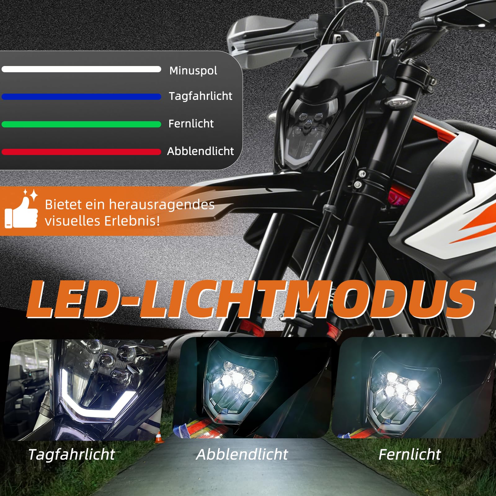 reflektor LED główny do motocykla dla KTM EXC250 SX250 SXF250 EXC450 SX350 SXF450 EXC525 640LC4 125cc Enduro Supermoto Offroad Dirt Bike (Czarny)