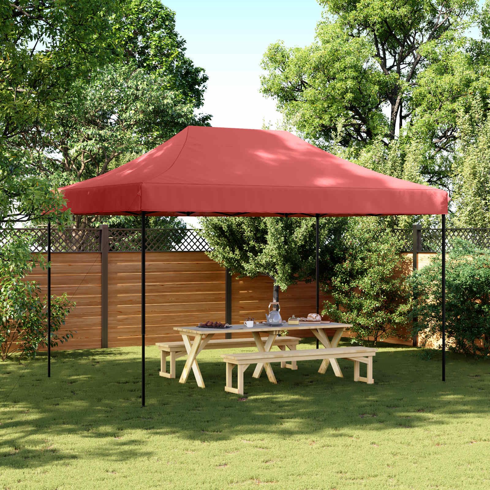 Namiot imprezowy bordowy, 279 x 410 x 315 cm, składany, z tkaniny Oxford, malowana proszkowo rama stalowa, odporna na warunki atmosferyczne, stabilna ochrona przed słońcem do ogrodu, na