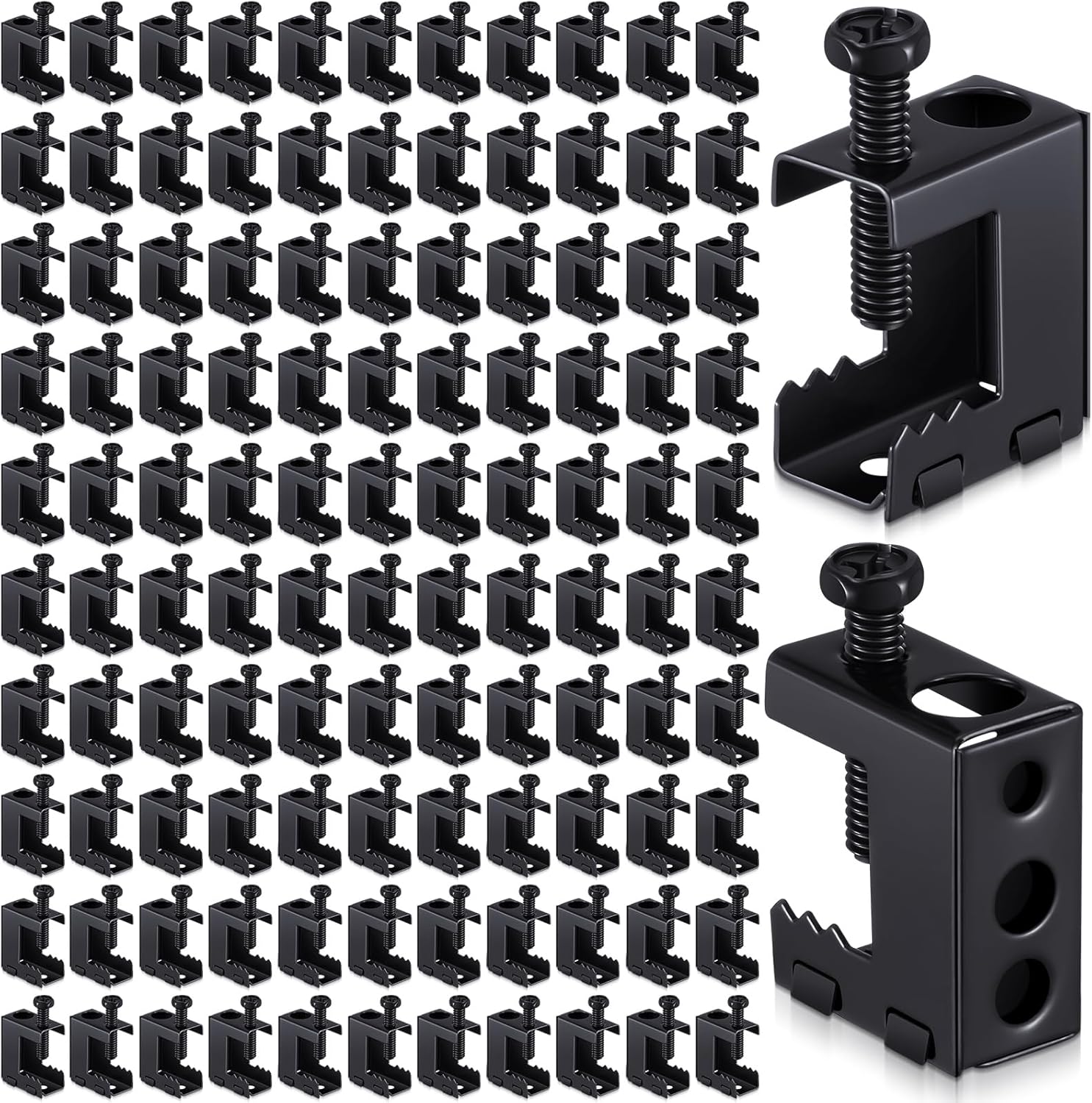 Tandefio 100 Pcs 1/4"-20 Spring Steel Beam Clamps Metal Beam Hangers Bolt on Clamp for Installation on Beams 1/4" and 3/8" Threaded Rod, S Hooks and Bridle Rings for Pipe Cable Woodworking Tool