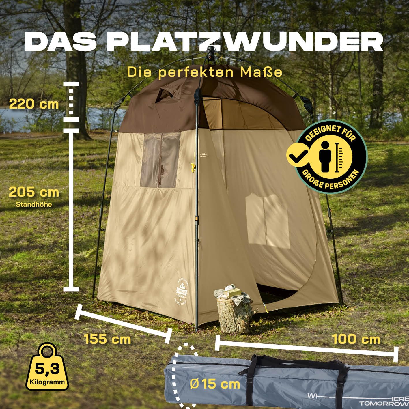 LUMALAND Tente de Douche de qualité supérieure + Douche de Camping avec Batterie - Idéal pour Le Camping, Les Festivals et la pêche - Imperméable et Coupe-Vent - Tente de Toilette pour l'intérieur et