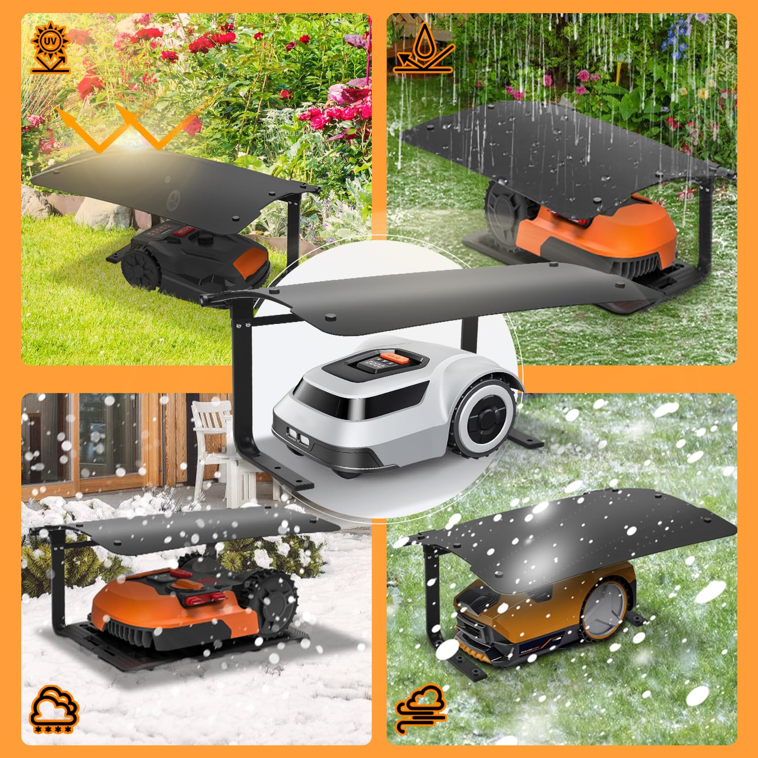 Garage pour robot tondeuse avec toit rabattable, abri de protection pliable en plastique ABS robuste avec cadre en fer, résistant aux UV, pour le jardin, 73 x 57 x 40 cm
