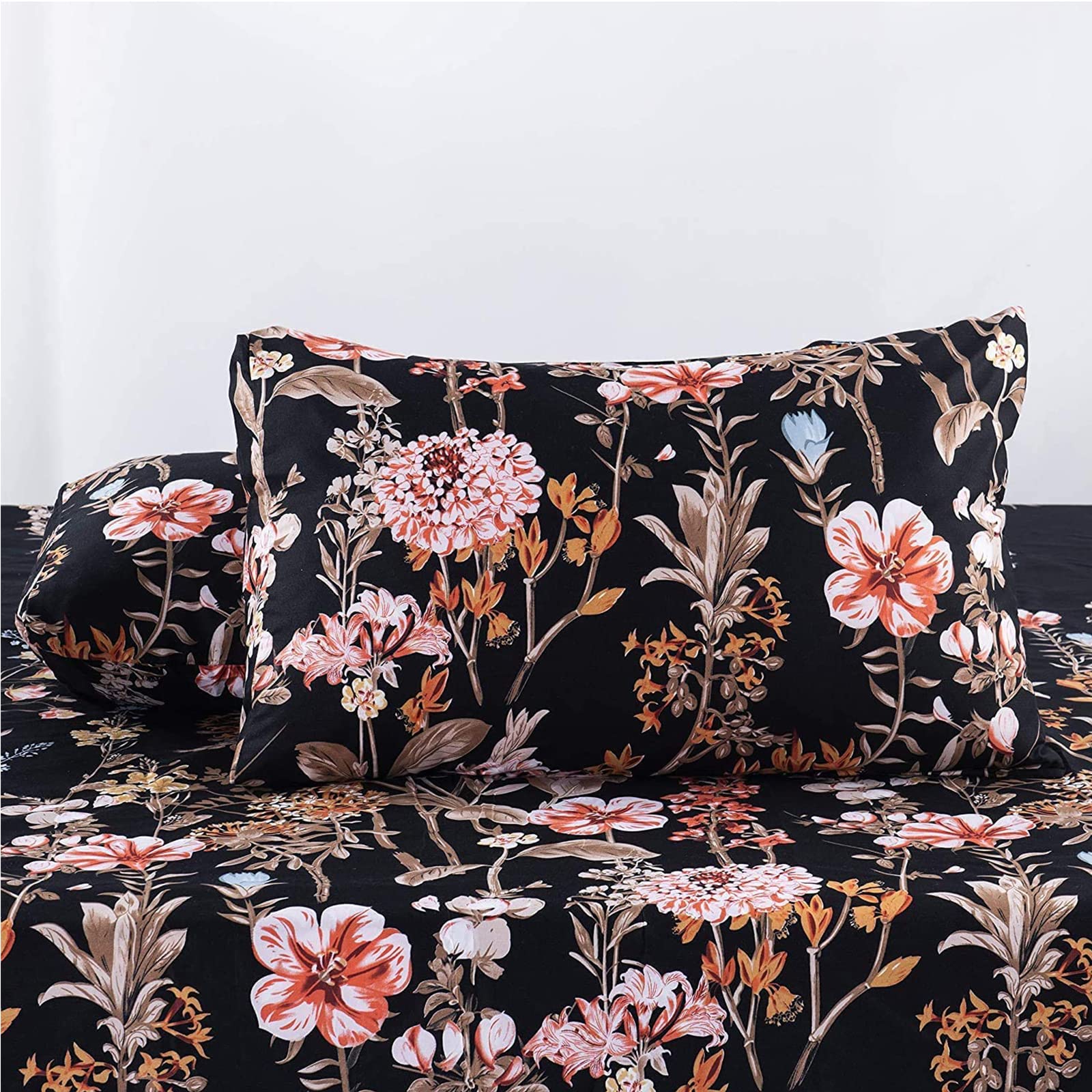 FANSU Copripiumino Matrimoniale 240x220cm - Nero Stampa Fiore Set Parure Copripiumino Matrimoniale in 100% Microfibra 3 Pezzi con 2 Federa(50x75CM) cme Chiusura a Cerniera