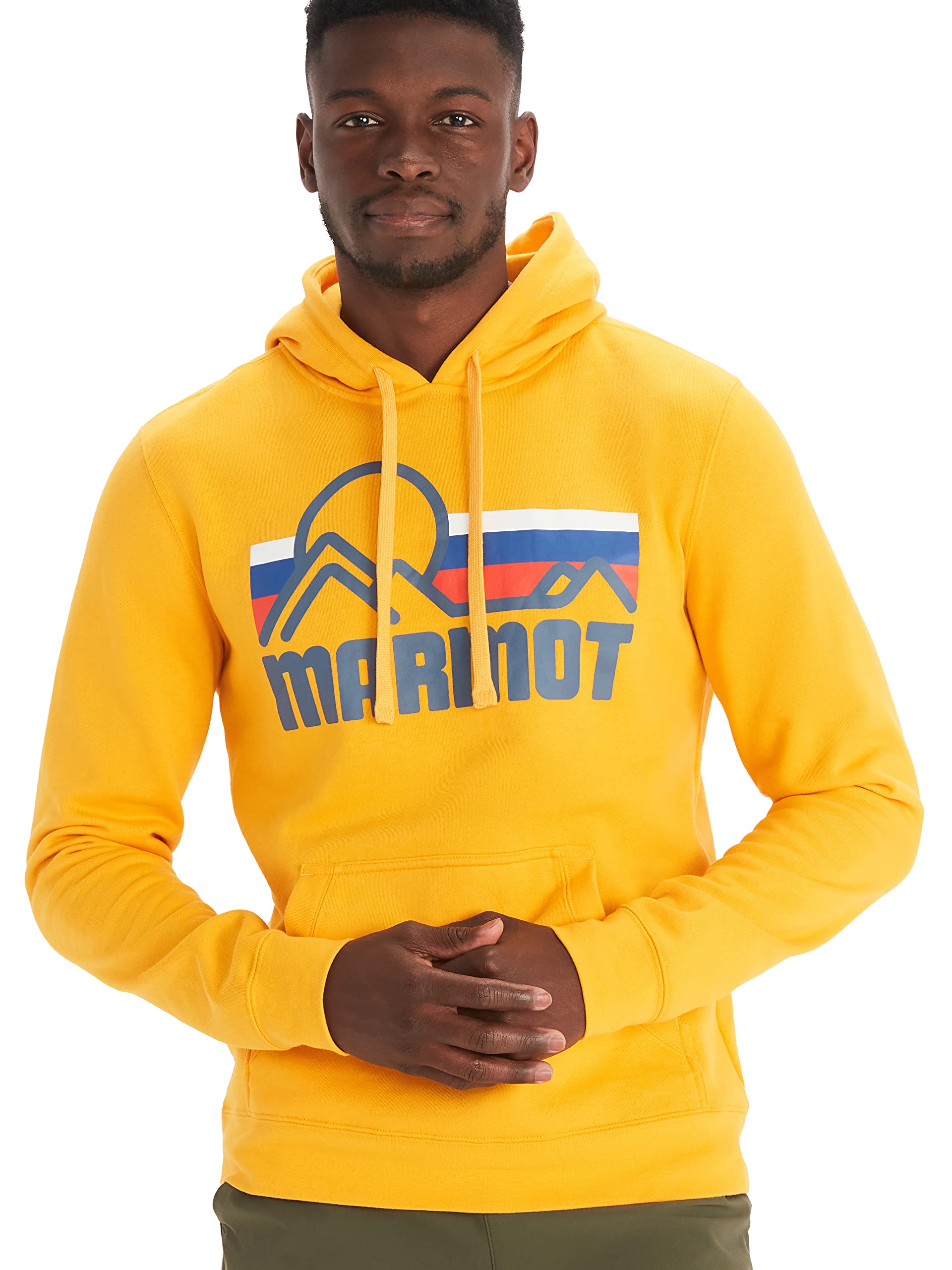 MARMOT Men's Coastal Hoody - Hooded Sweatshirt with Screen Printed Graphic, Jersey Lined Hood and Kangaroo Pocket, Solar, L