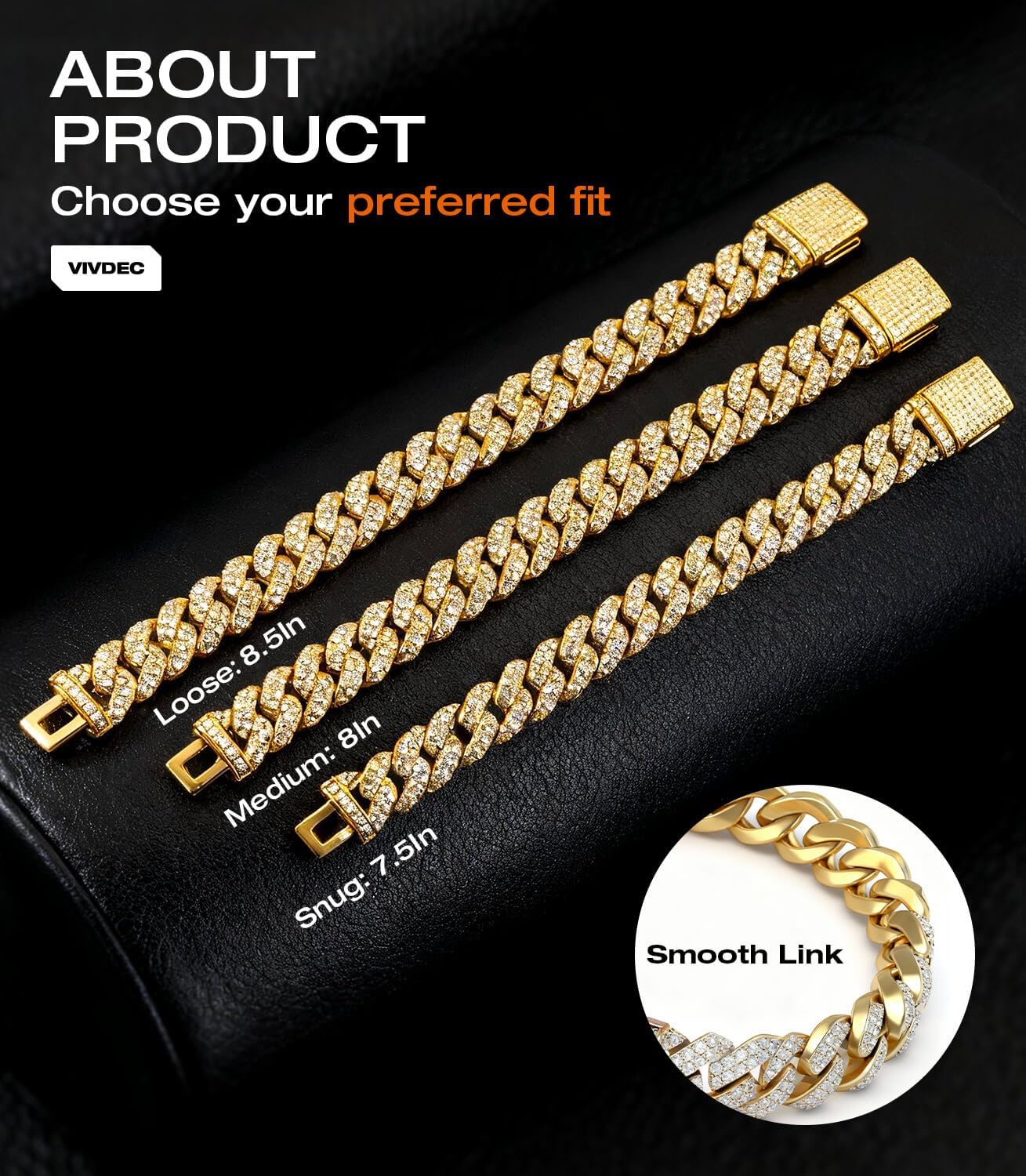 Sparkly Bling Iced Out Bracelet for Men, Miami Cuban Link Chain Bling Diamond Chain Prong-Setting Bracelet（14K Gold-Plated/Silver ） - Image 5