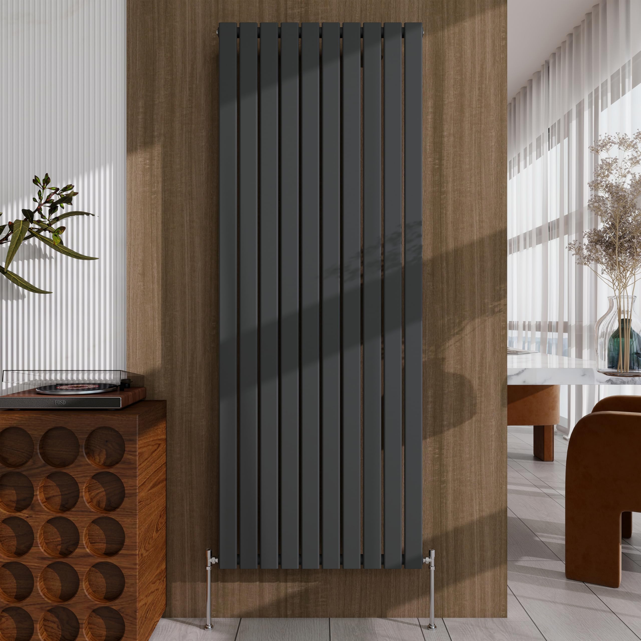 Anthracite Vertical Designer Radiator – 1800×680mm Single Panel Flat – Modern Central Heating Bathroom Radiator