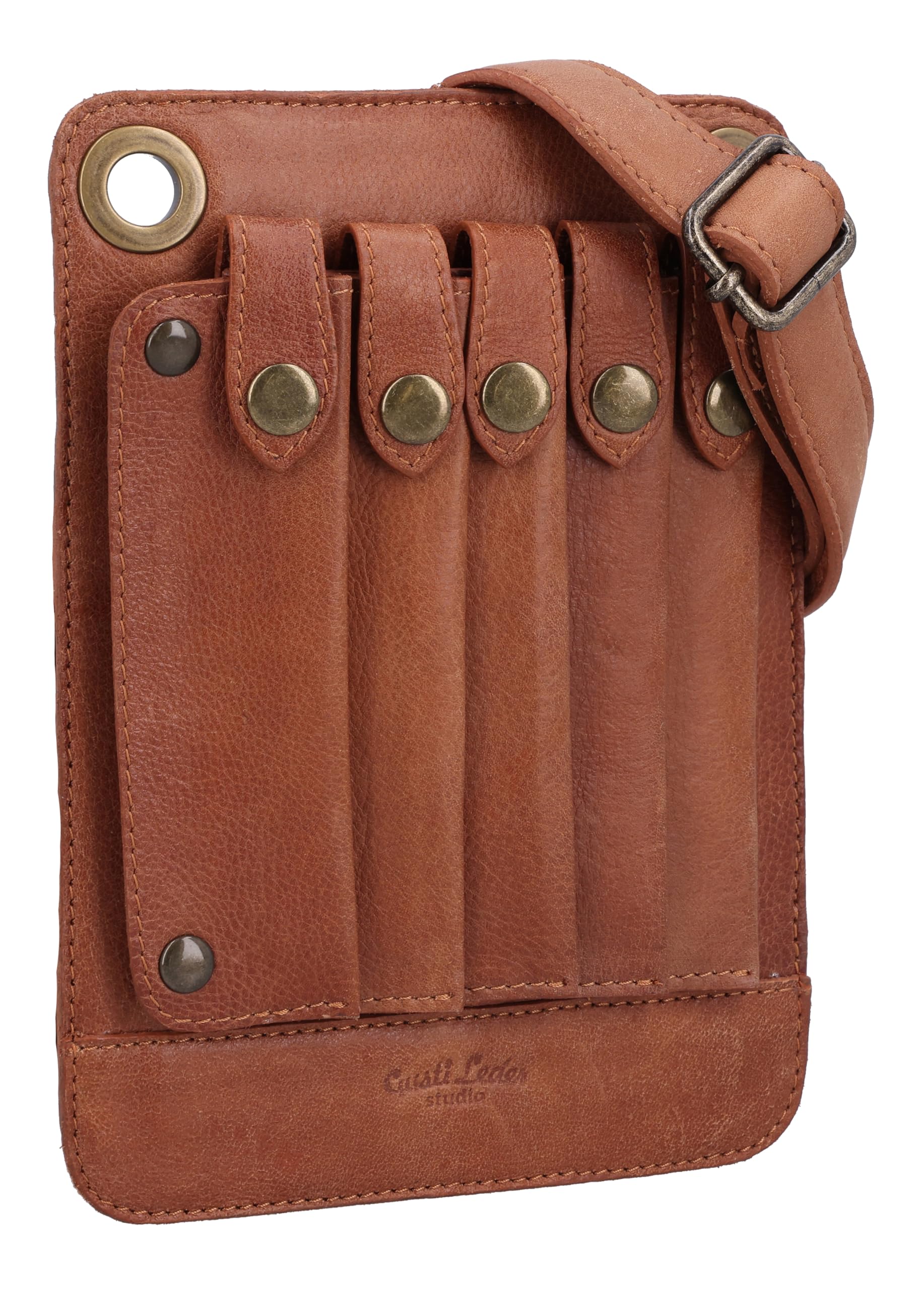 Gusti Pino - Bolso bandolera de piel para peluquería y herramientas, color marrón