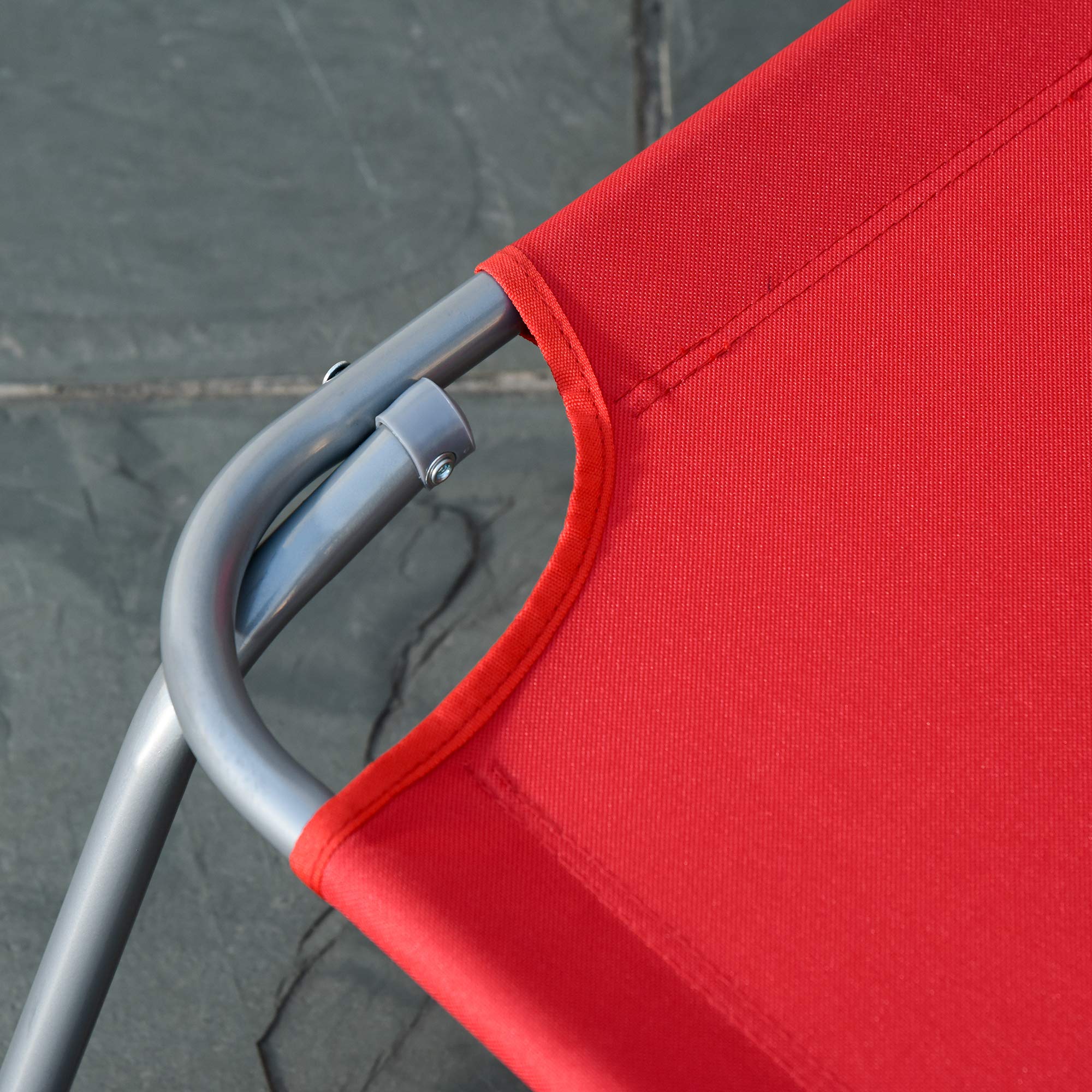 Outsunny Lettino Prendisole Pieghevole Reclinabile 187x55x24cm Rosso | Schienale su 5 Livelli, Sdraio da Spiaggia e Giardino, Struttura in Metallo e Tessuto Oxford, per Piscina