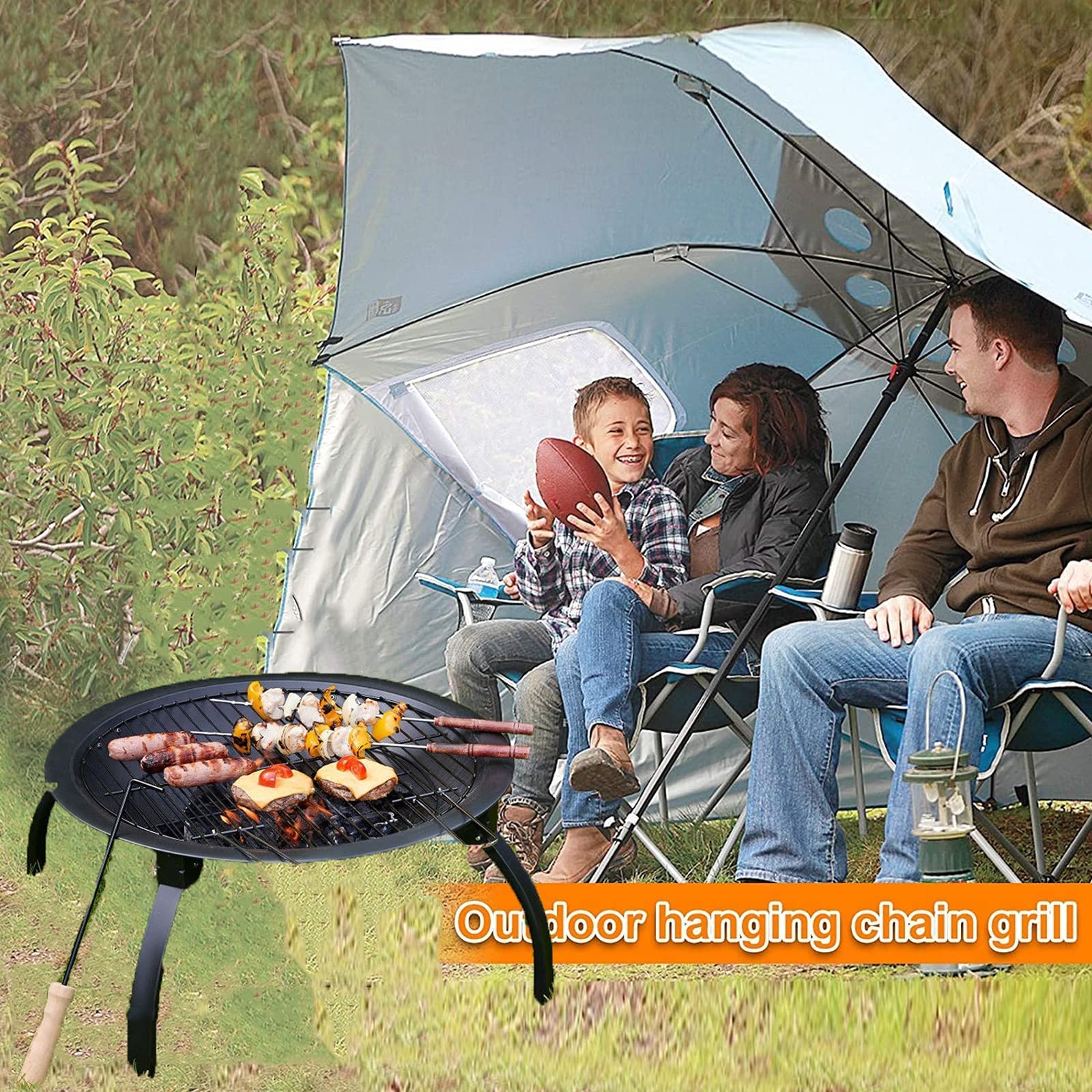YXSH Trípode para Exterior Plegable con Parrilla De Barbacoa 3 En 1, Calentador De Jardín/Patio/Barbacoa/Pozo De Hielo con Cubierta Impermeable
