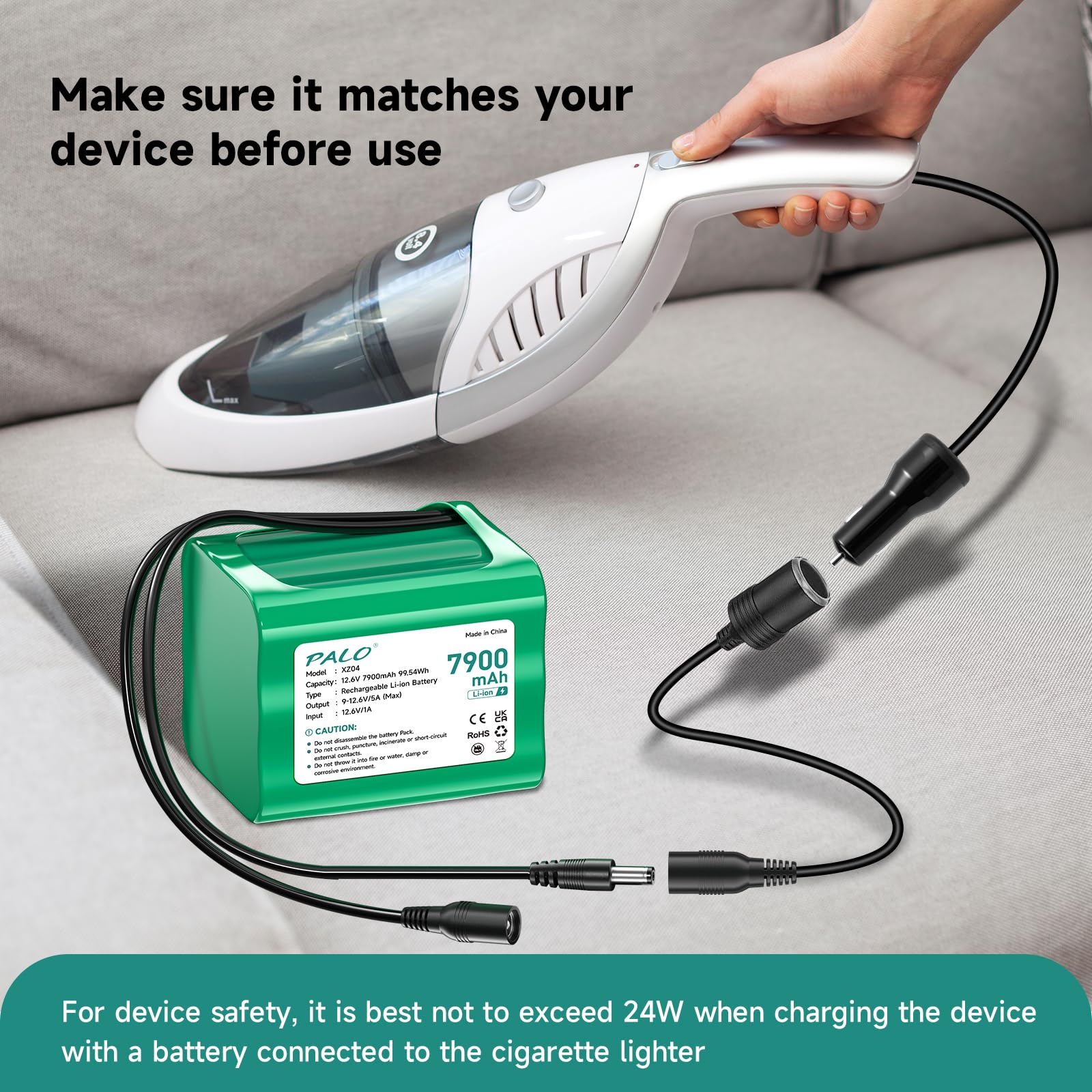 Batería de 12,6 V 7900 mAh CC con cargador para cable de conexión de 12 V, adaptador de red y adaptador de red de coche, para tira de iluminación LED, reproductor de MP3, router, bricolaje