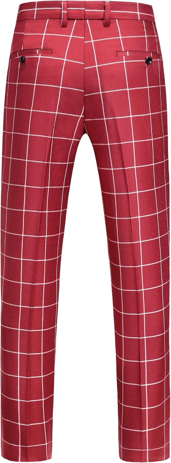 MOGU Men's Slim Fit Plaid Suit Separate Jackets & Pants & Vests for Casual Party Wedding, Regular