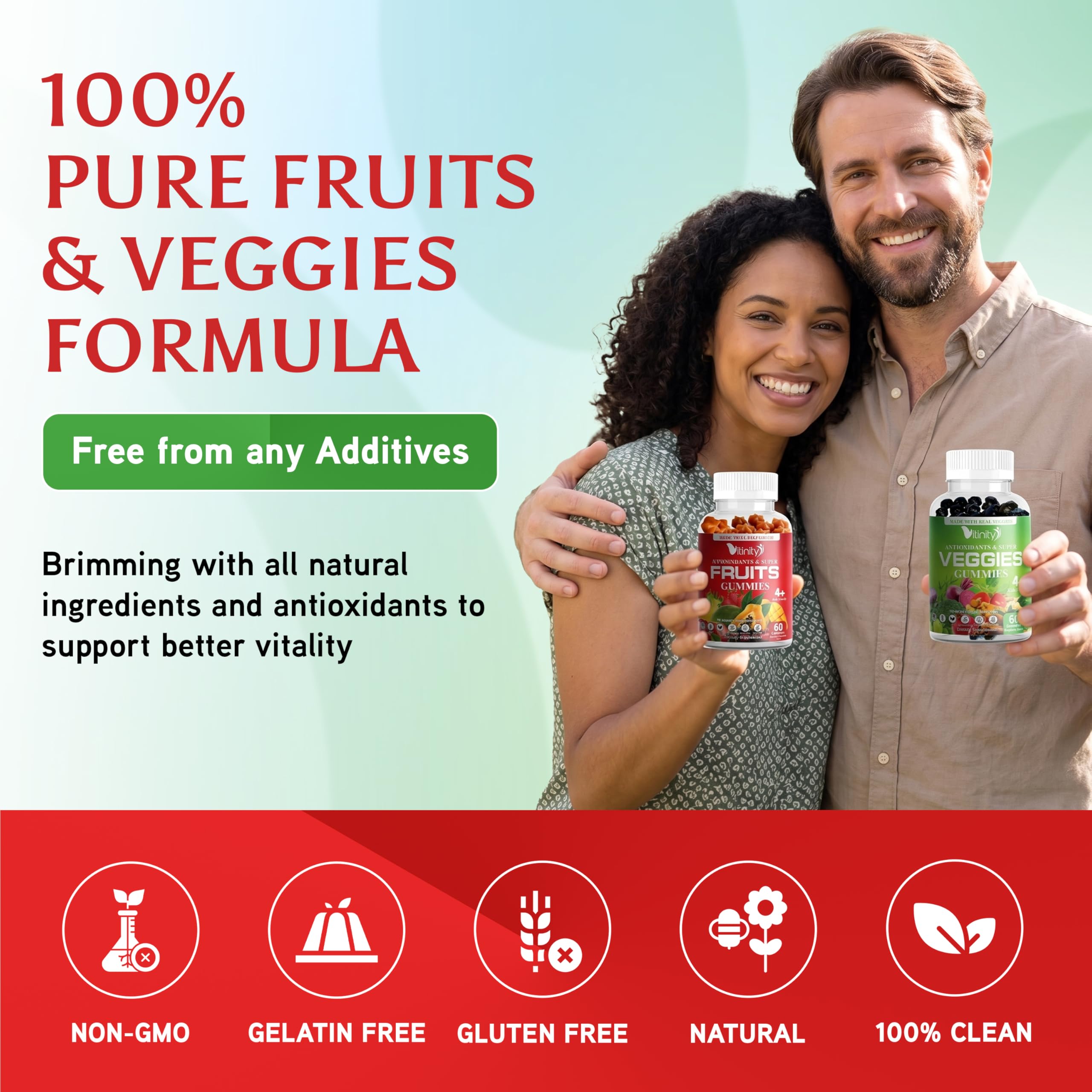 VITINITY Fruit and Veggies Supplement Gummies – Greens Gummies with Real Fruits & Vegetables – Vegan Fruit Gummies & Super Greens Gummies for Adults & Kids, 60 Count (30 Day Supply) — Amazon image 8