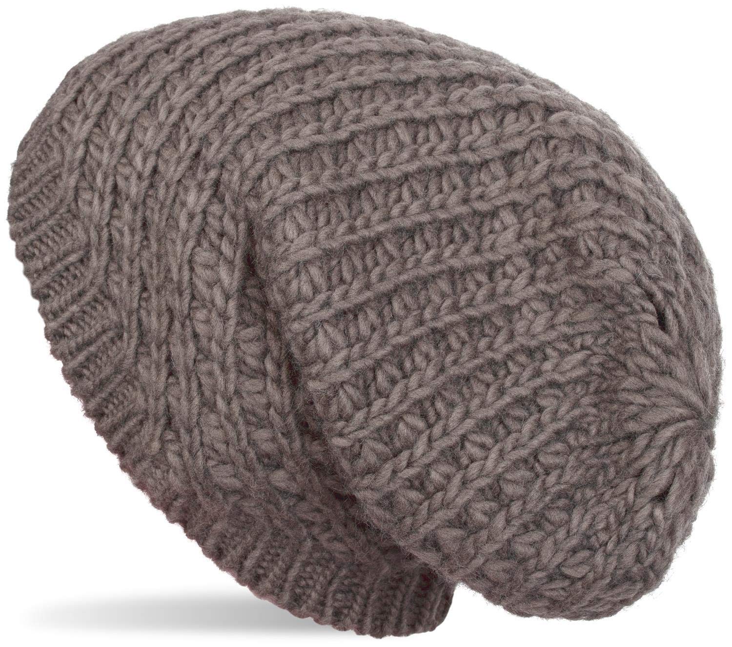 styleBREAKER Unisex Knit Beanie with Rough Knit, Long Slouch Beanie, Winter Knit hat 04024158, Colour:Taupe
