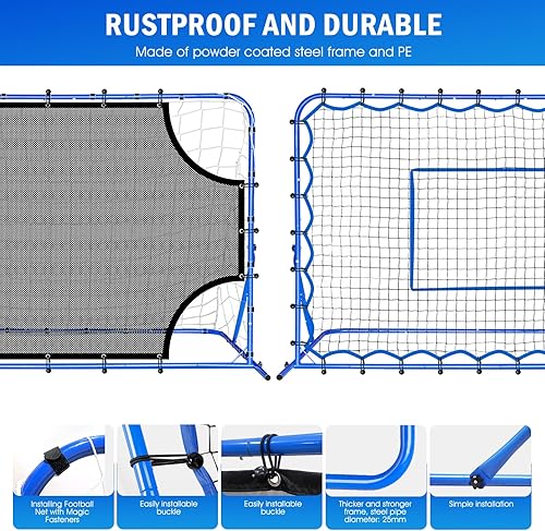 Miniatura 8 de Red de portería de rebote de fútbol de doble cara, entrenamiento de velocidad de rebote rápido y lento para control, práctica de pases, fácil