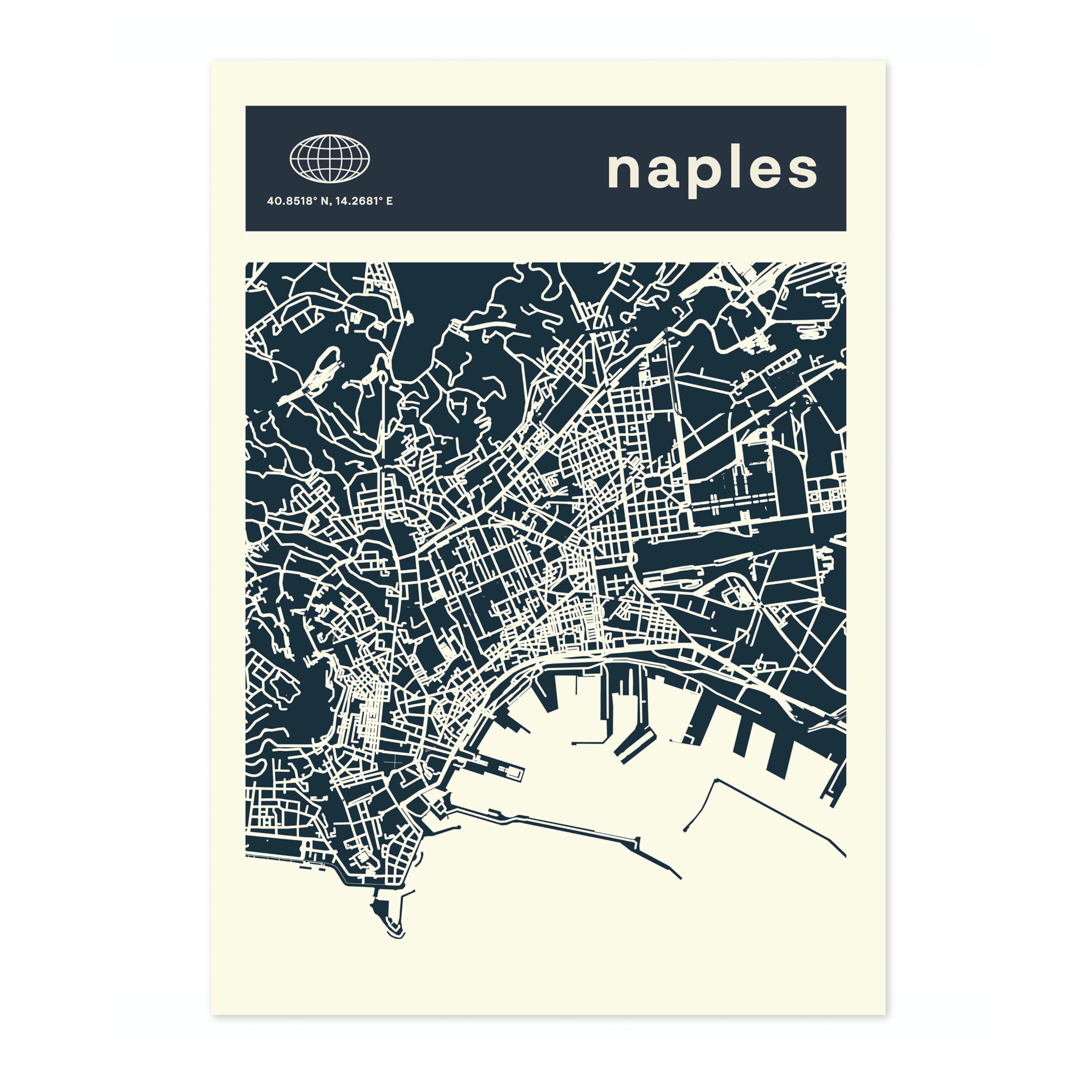 Naples Minimalist City Maps Poster, City Coordinates Print, Landmark Apartment Home Decor, 50x70cm (Print Only) - 50x70cm