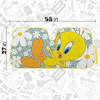 Vista 3 de BDK Warner Bros Looney Tunes Tweety Bird, parasol para parabrisas, plegable como acordeón, protección UV, burbuja doble, 58 x 27 pulgadas