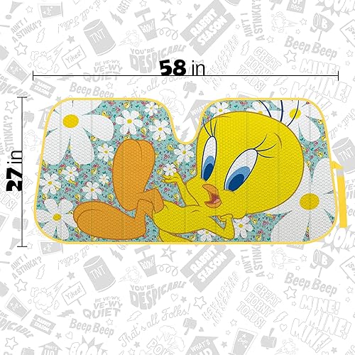 Miniatura 3 de BDK Warner Bros Looney Tunes Tweety Bird - Parasol plegable de acordeón con bloqueo UV doble burbuja de 58 x 27 pulgadas, accesorios de automóvil,