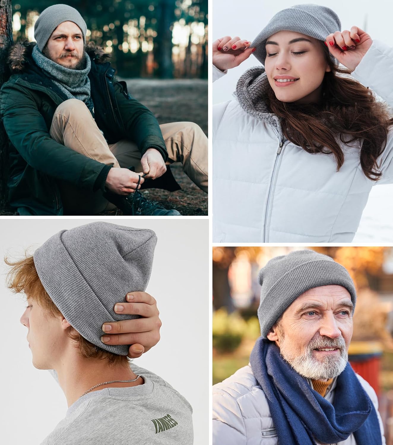 100% Cotton Beanie Hat Knit Winter Hats for Women Men, Slouchy Beanies Cuffed Skull Cap Womens Warm Ski Hat - Image 4