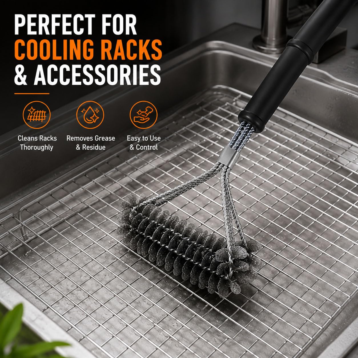 3PCS Cepillo Barbacoa Limpieza para Royal Gourmet Gas Grill and Pizza Oven | 17.3"Cepillo de 3 Cabezales en Espiral con Raspador 16.4"Cepillo con Espirales Superpuestas 17.5"Cepillo 3 Filas con Raspador