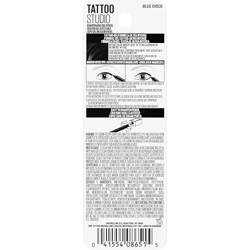Miniatura 9 de MAYBELLINE Tattoo Studio - Lápiz delineador de ojos afilable, 36 horas de uso, impermeable, azul Disco, 1 unidad