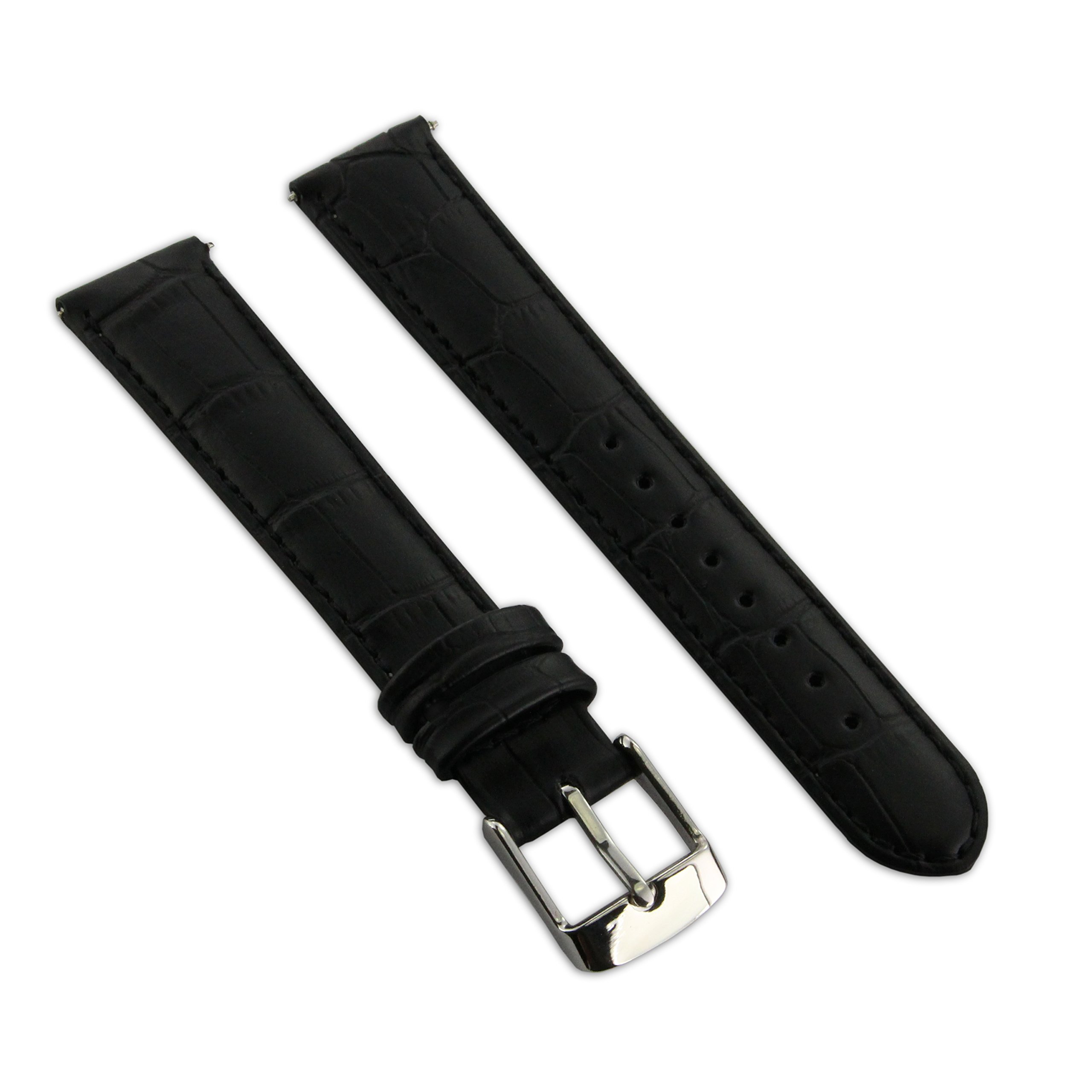 Jewellers Tools Men's Black 20Mm Genuine Leather Mock Croc Watch Strap Band Crocodile Padded Ss Buckle
