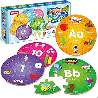 SYNARRY Wooden Number and Alphabet Puzzles for kids ages 3-5, ABC Learning for Toddlers Ages 3+, Preschool Activities Letter Puzzles Montessori Educational Toys Gifts for 4 5 6 7 8 Year Old Boys Girls