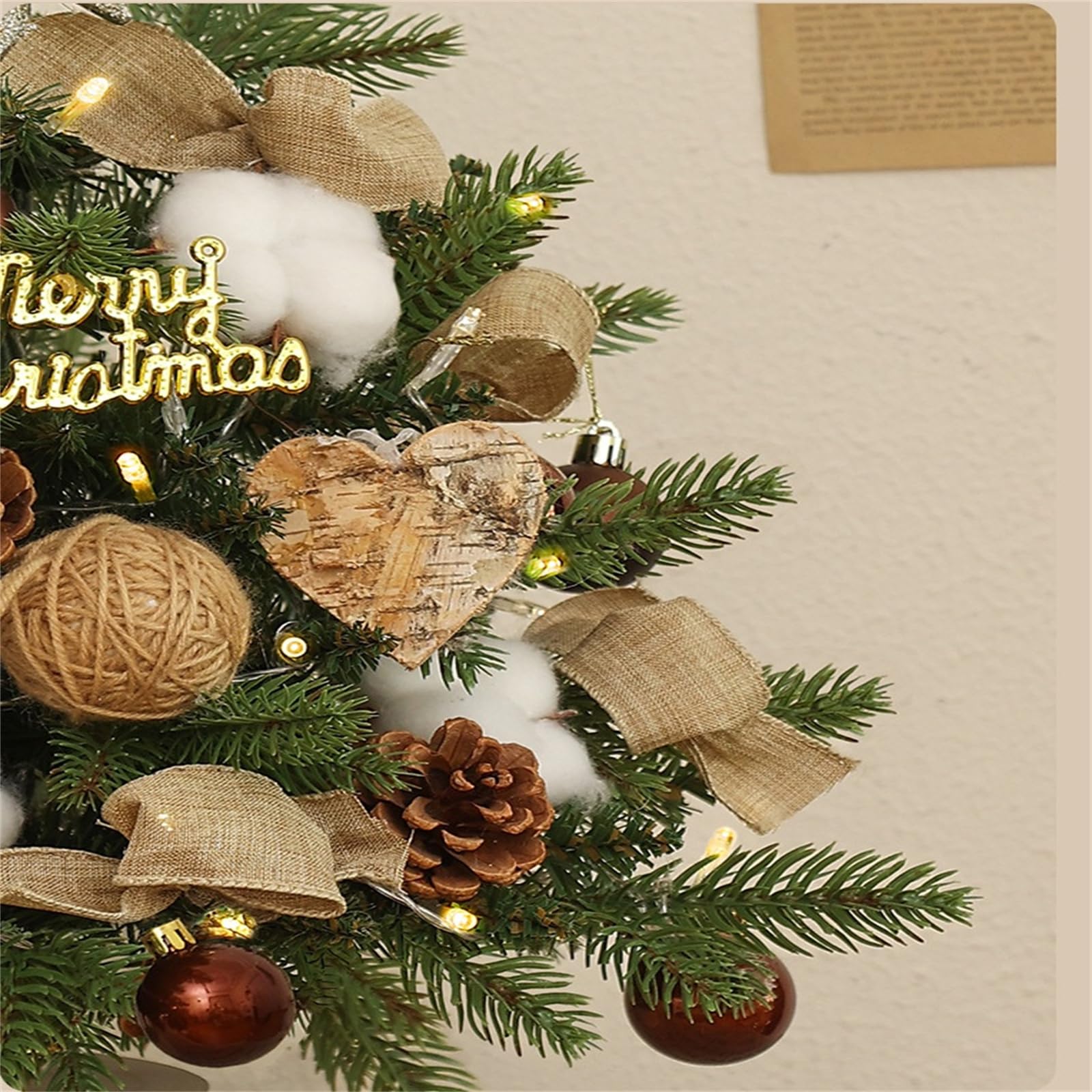 Mini Weihnachtsbaum, Weihnachtsbaumschmuck, Weihnachtsbaum Klein Beleuchtet, mit Weihnachtsschmuck und Holzsockel für Weihnachtsurlaub Party Home Office Decor (Rot Set,45 cm)