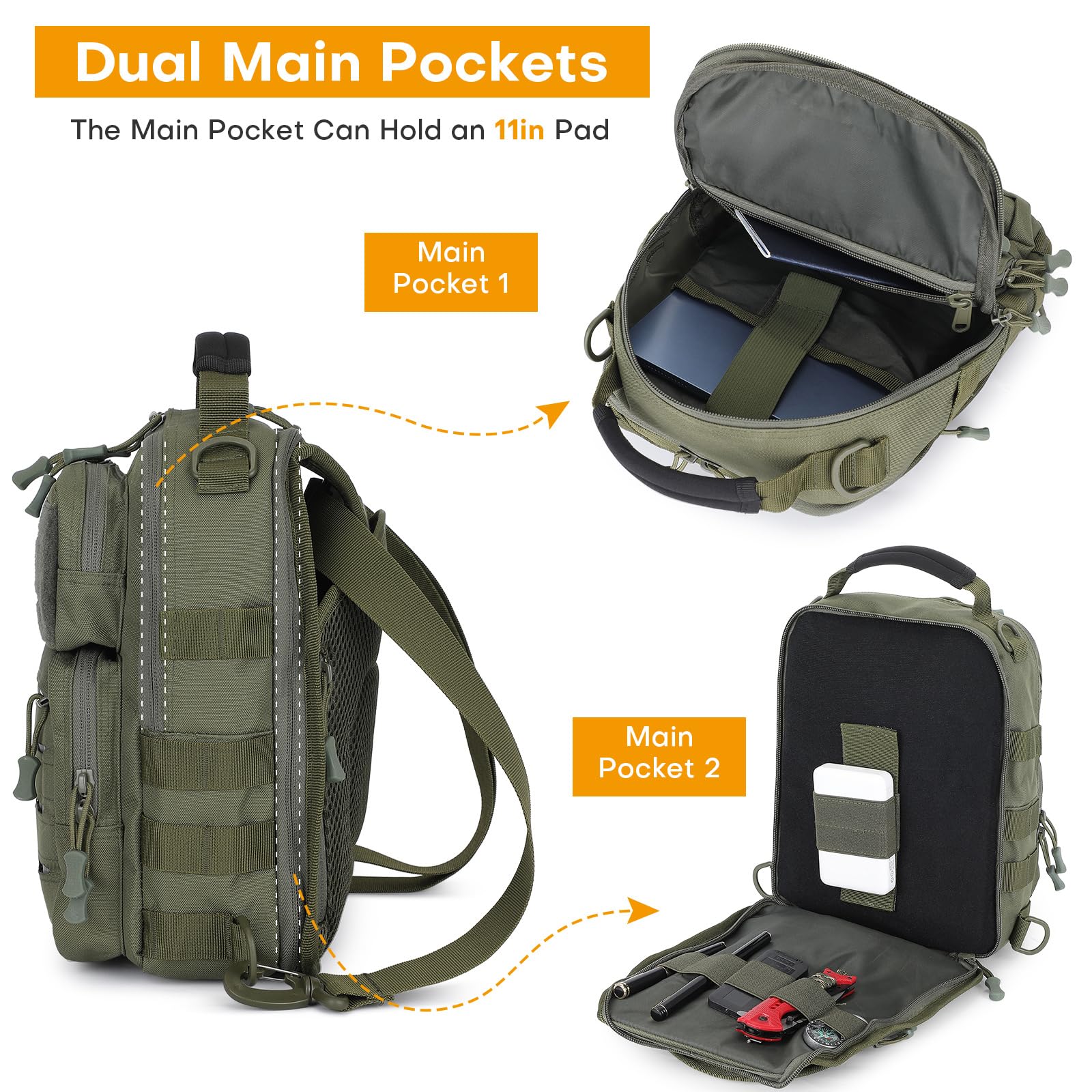 HUNTVP Brusttasche Schultertasche Chest Pack Slingrucksack Molle Crossbody Bag Umhängetasche Mini für Herren Damen Reise Wandern Outdoor