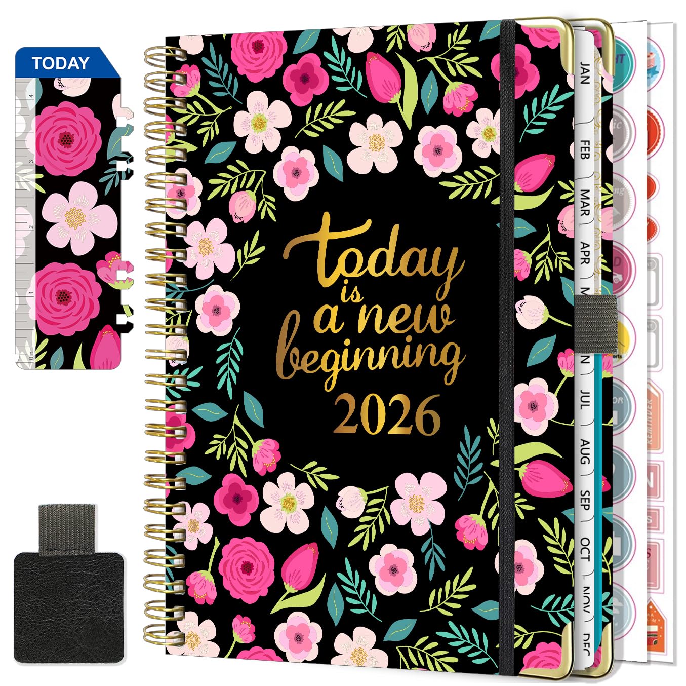 NEYSA Agenda 2026 Settimanale spirale, Diario Scuola A5 Da gennaio a dicembre 2026 (12 mesi) agenda scolastica con passante per penna, righello segnalibro e adesivi - 21,7 X 15,8 cm (Rosso)